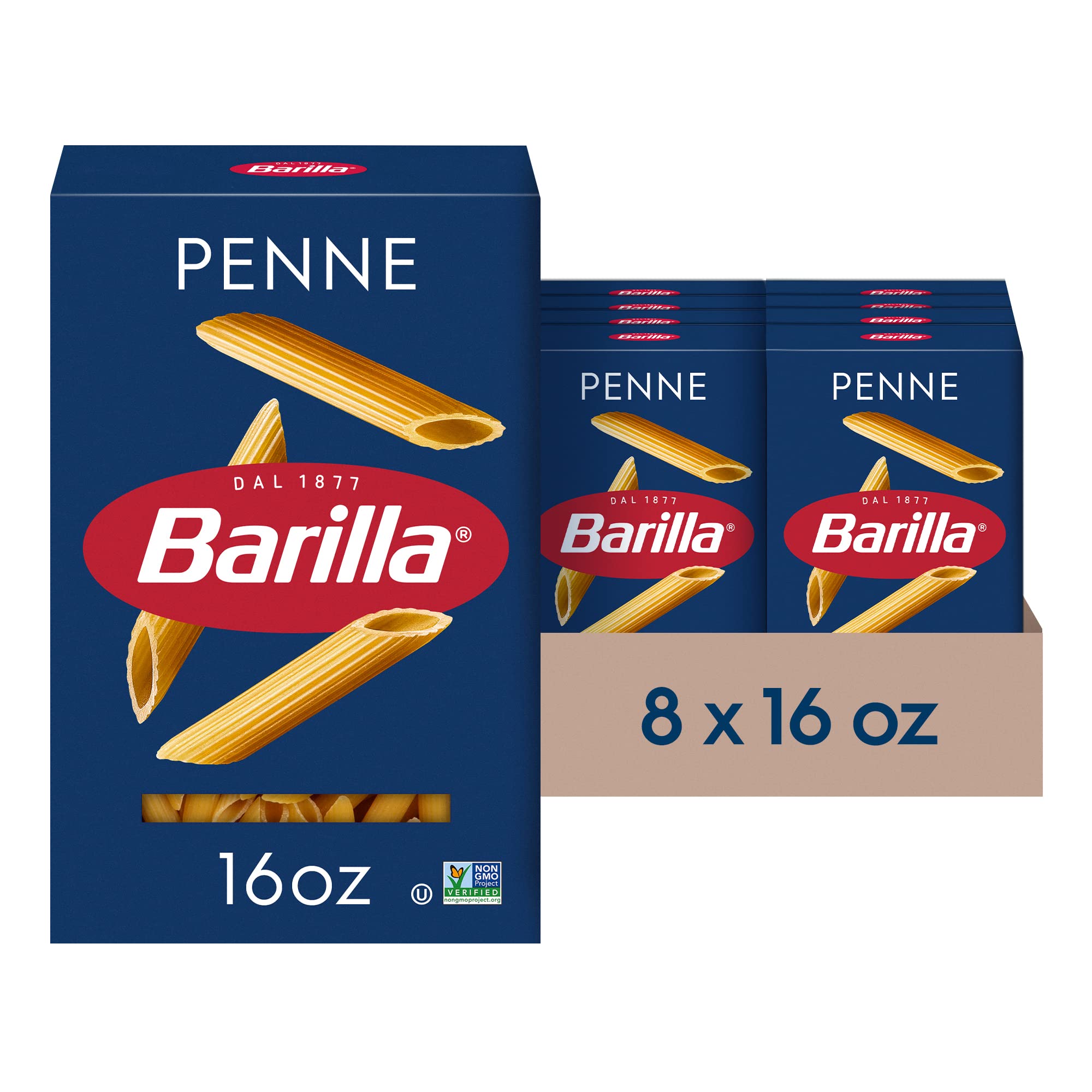 Barilla Penne Pasta, 16 oz. Box (Pack of 8) - Non-GMO, Made with Durum Wheat Semolina - Kosher Certified - Barilla