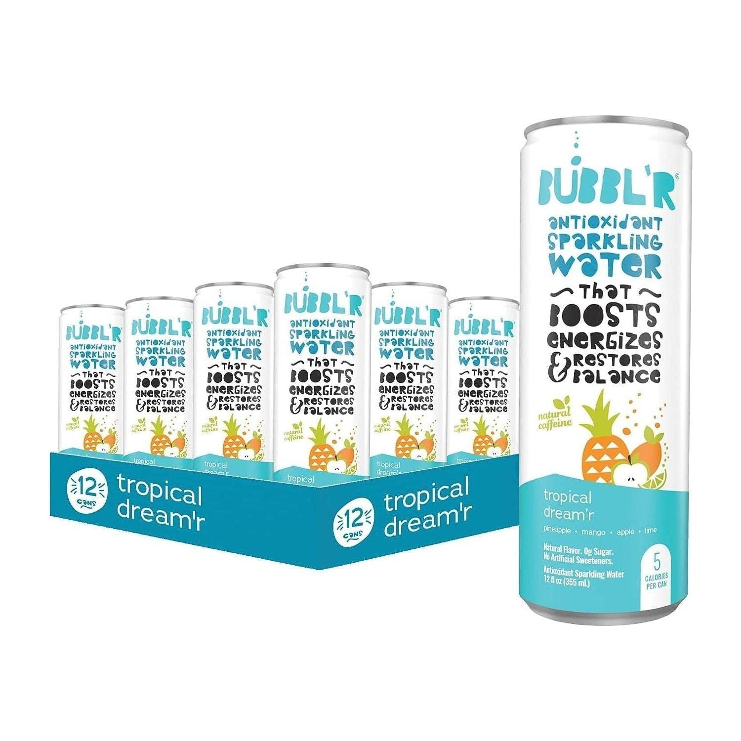 BUBBL'R tropical dream'r, Antioxidant Sparkling Water, 12 Fl Oz Cans, 12 Count - Bubbl'r