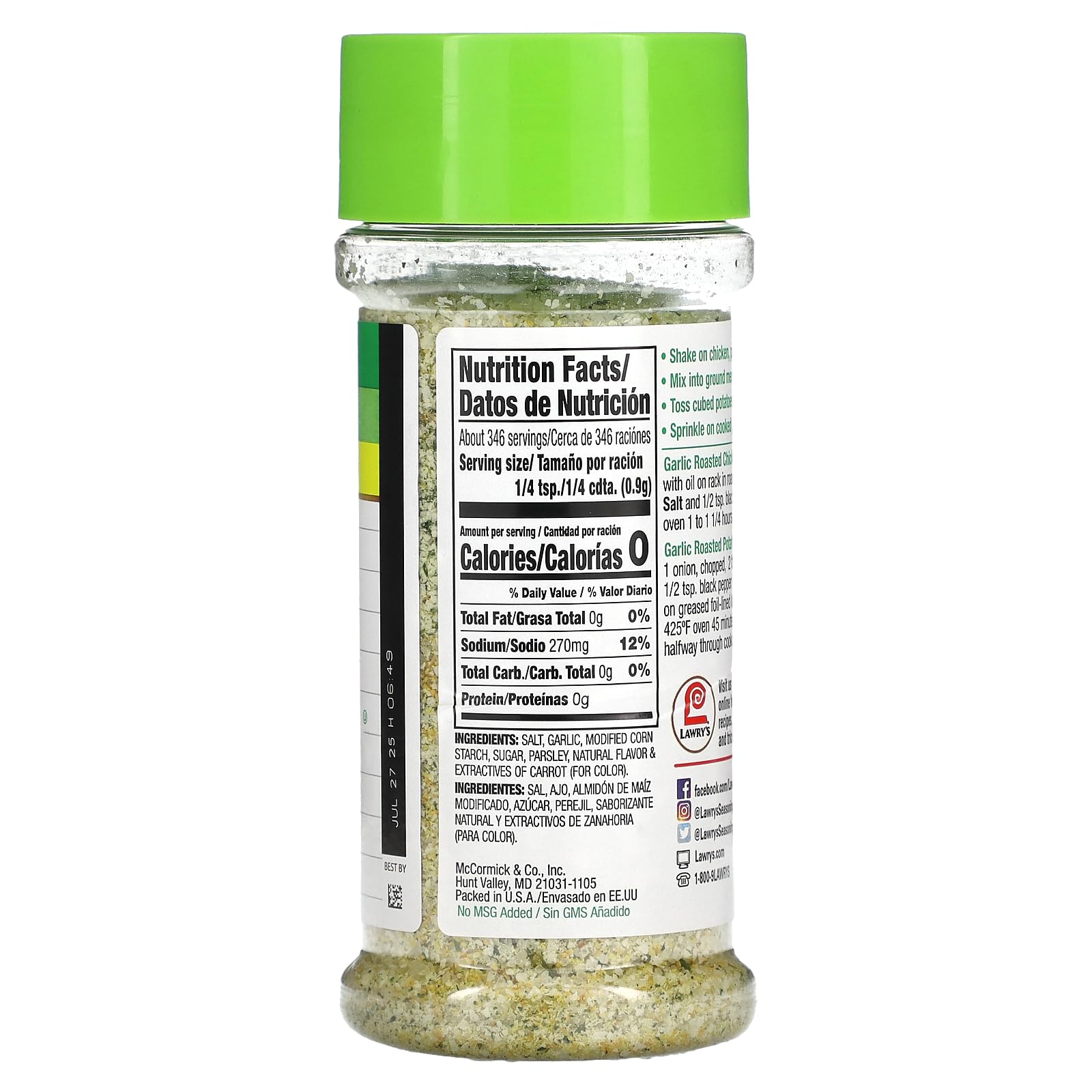 LAWRYS GARLIC SALT, 11 OZ - NAZUSA