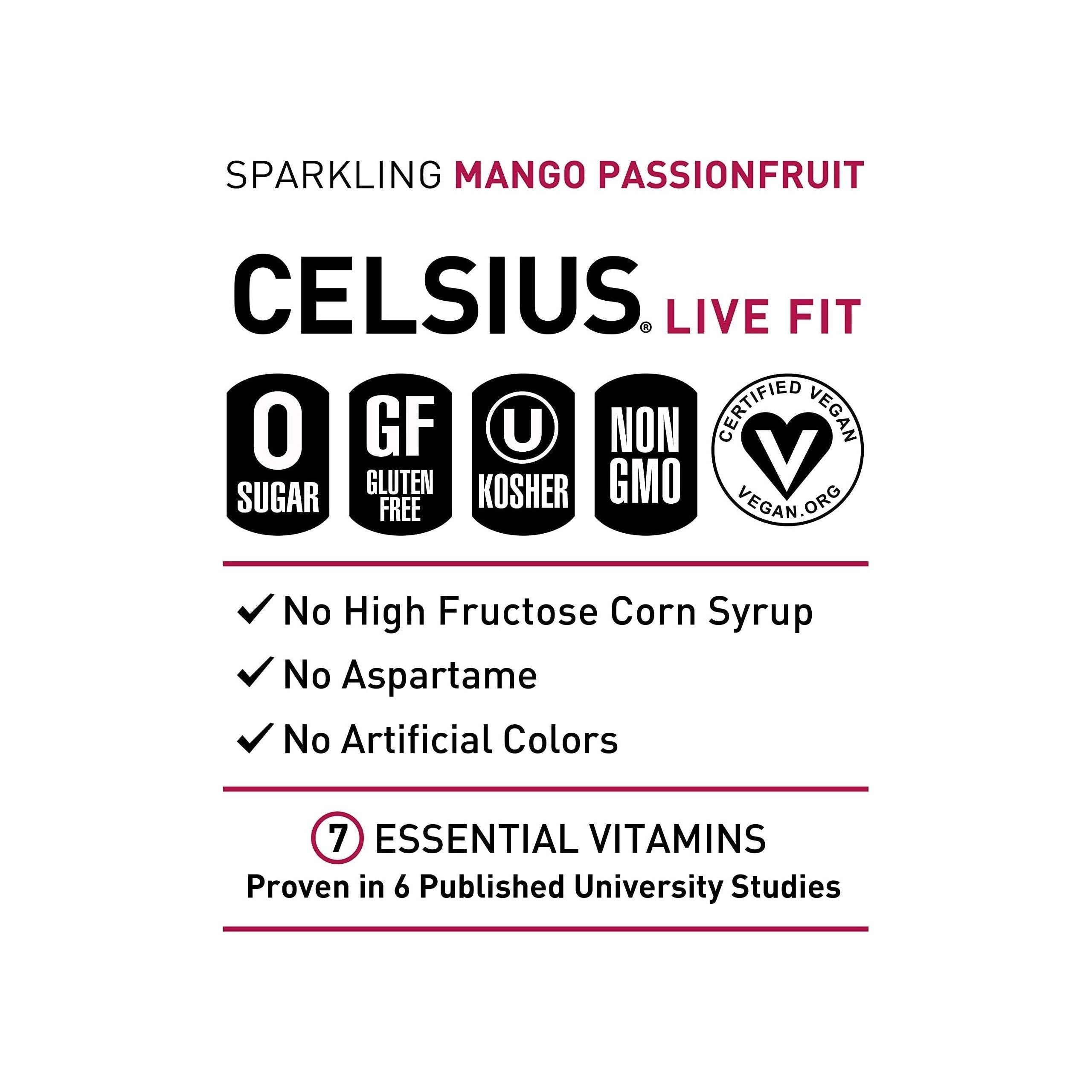 CELSIUS Sparkling Mango Passionfruit Energy Drink, Zero Sugar, 12 Fl Oz Cans, Pack of 24 - Celsius