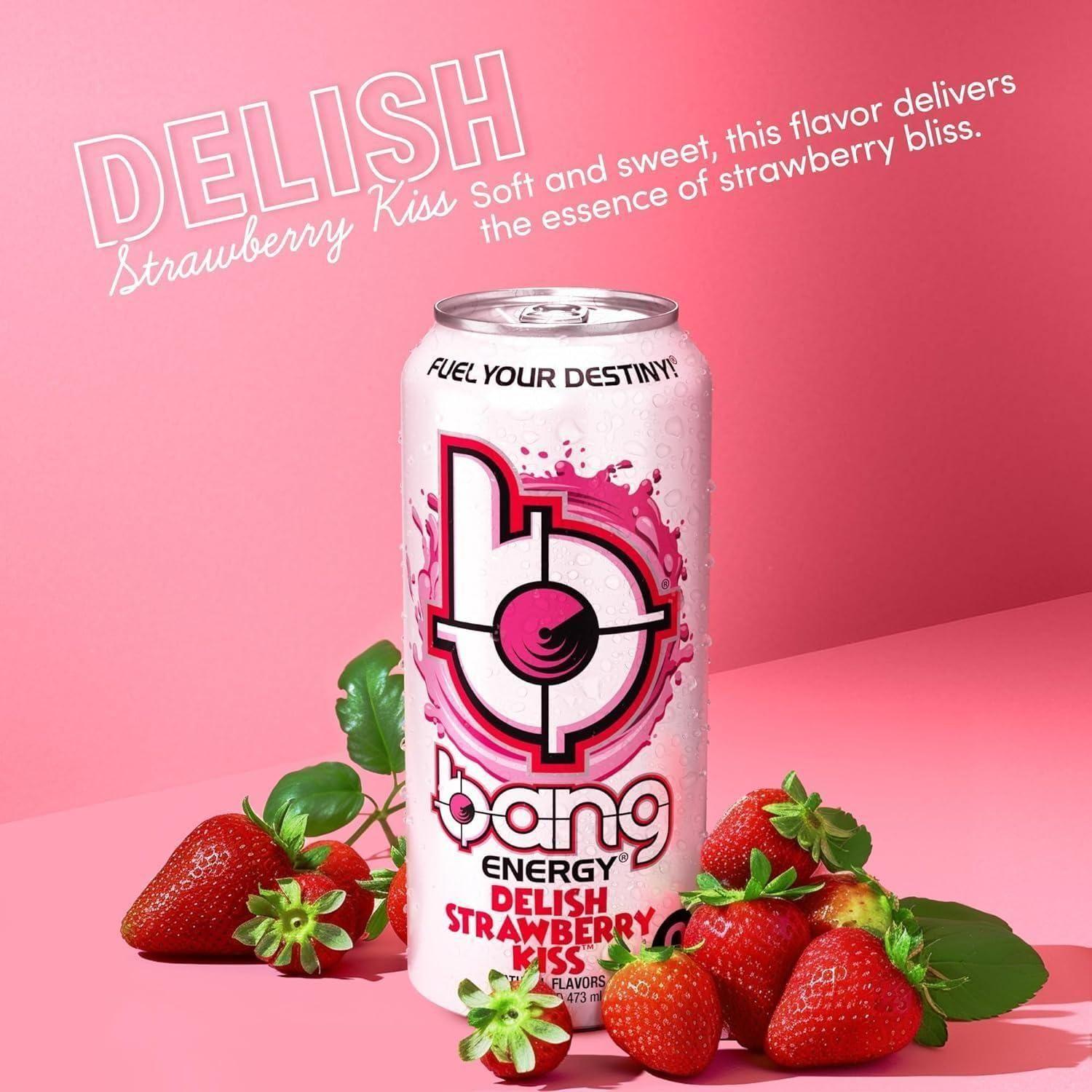 Bang Strawberry Kiss Sugar-Free Energy Drink, 16 Fl Oz (12-Pack) - Bang Energy