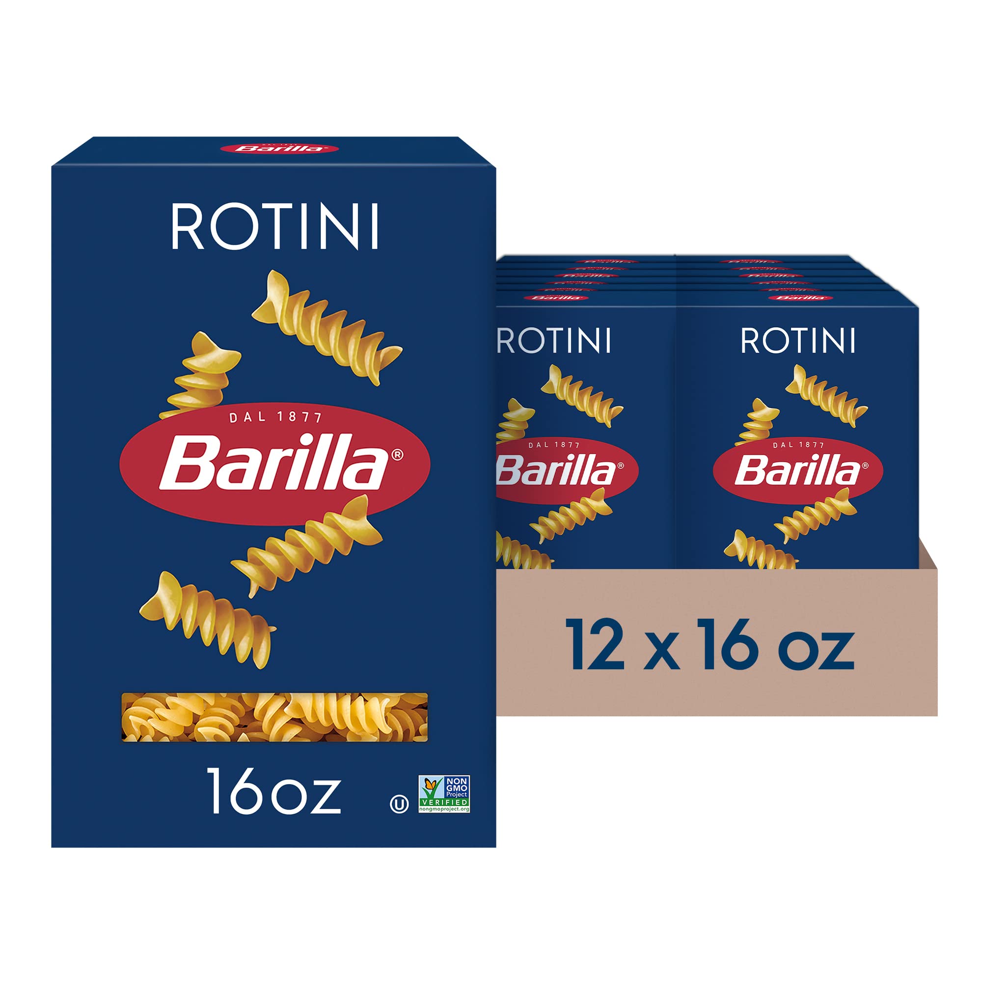 Barilla Rotini Pasta, 16 oz. Box (Pack of 12) - Non-GMO, Made with Durum Wheat Semolina - Kosher Certified - Barilla