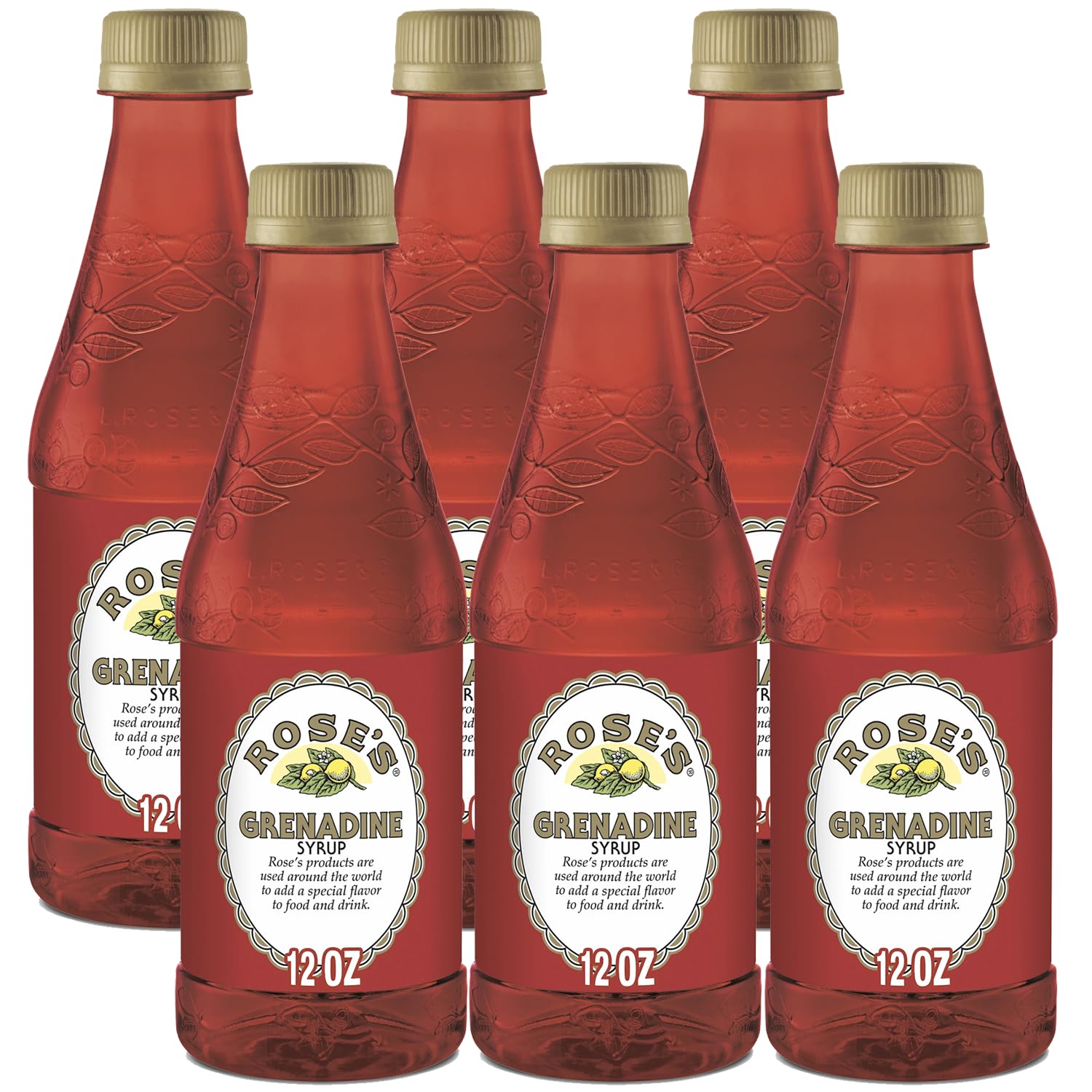 Rose's Sweetened Grenadine Syrup For Cocktails And Beverages Premium Pomegranate Flavor, 12 Fl Oz, 6 Pack