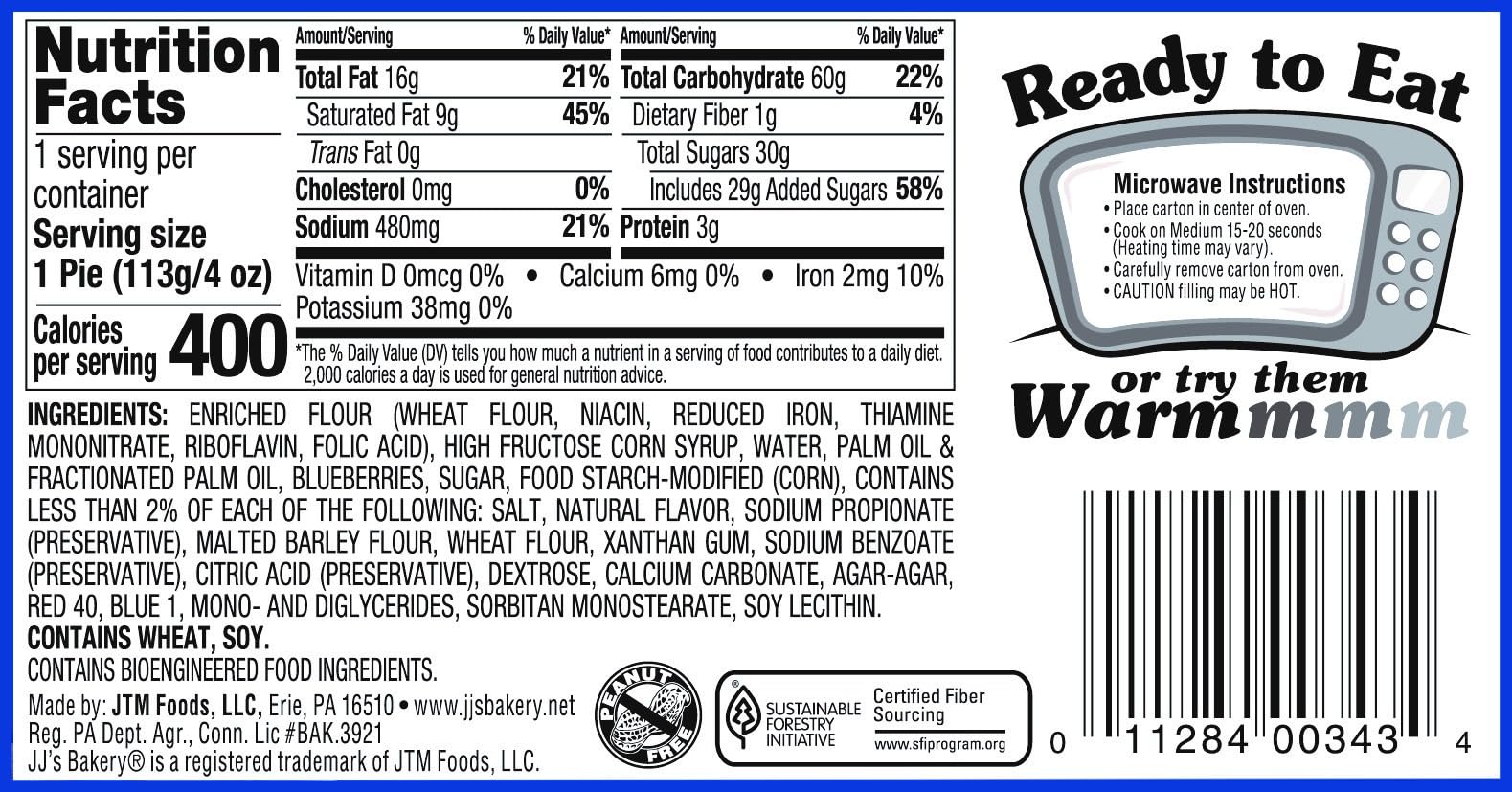 JJ's Bakery Blueberry Snack Pies, Individual Dessert, Fresh-Baked, Perfect for Snacks, Nut-Free, Kosher Parve, 4 Oz Each (Pack of 6)