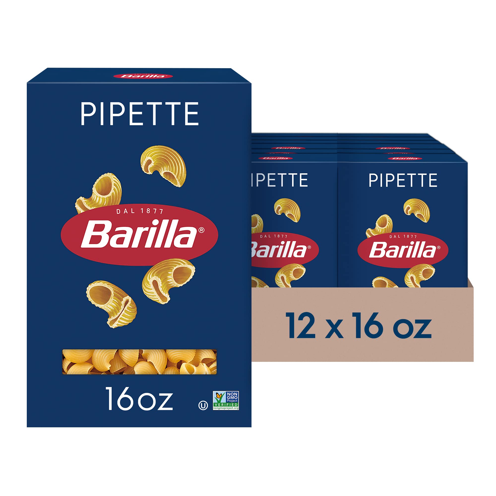 Barilla Pipette Pasta, 16 oz. Box (Pack of 12) - Non-GMO, Made with Durum Wheat Semolina - Kosher Certified - Barilla