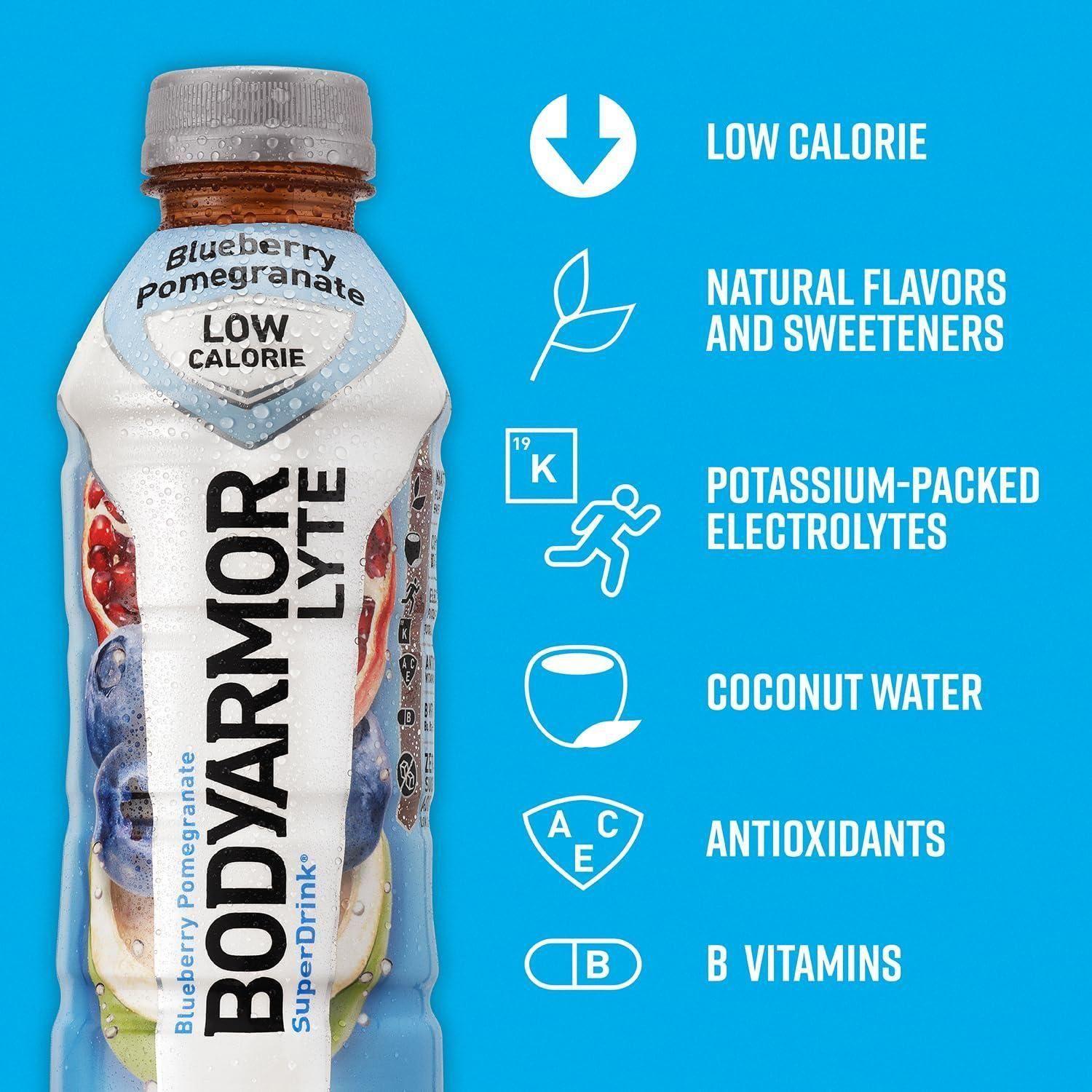 BODYARMOR LYTE Blueberry Pomegranate Sports Drink with Coconut Water - 16 Fl Oz Bottles (Pack of 12) - BODYARMOR