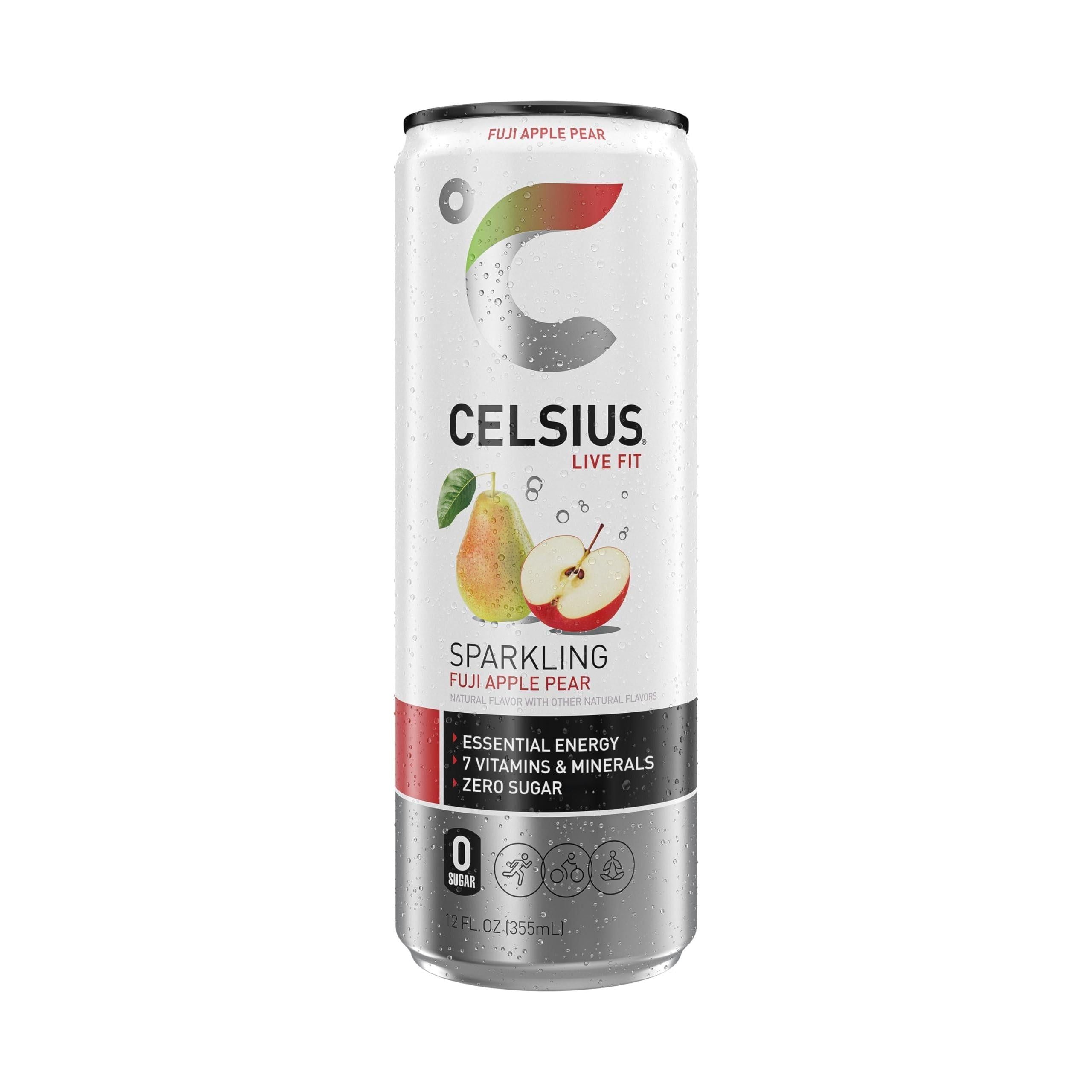 CELSIUS Sparkling Fuji Apple Pear Energy Drink 12oz (Pack of 12) - Essential Energy, 7 Vitamins, Zero Sugar, Vegan, Gluten-Free - Celsius