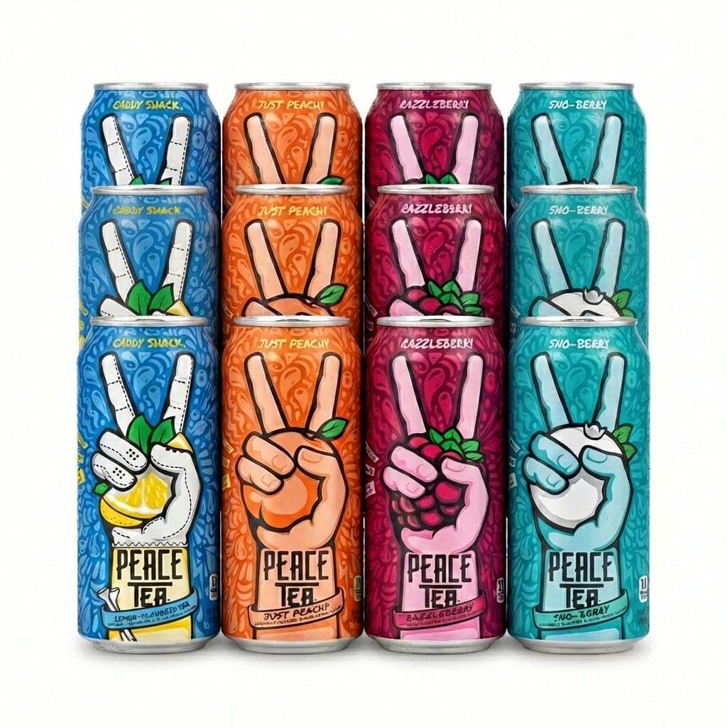 Peace Tea 16 oz 12-Pack Variety – Caddy Shack, Just Peachy, Razzleberry & Sno-Berry – Ready-to-Drink Iced Tea Beverage Assortment – Bold Fruit Flavored Tea Drinks - Peace Tea