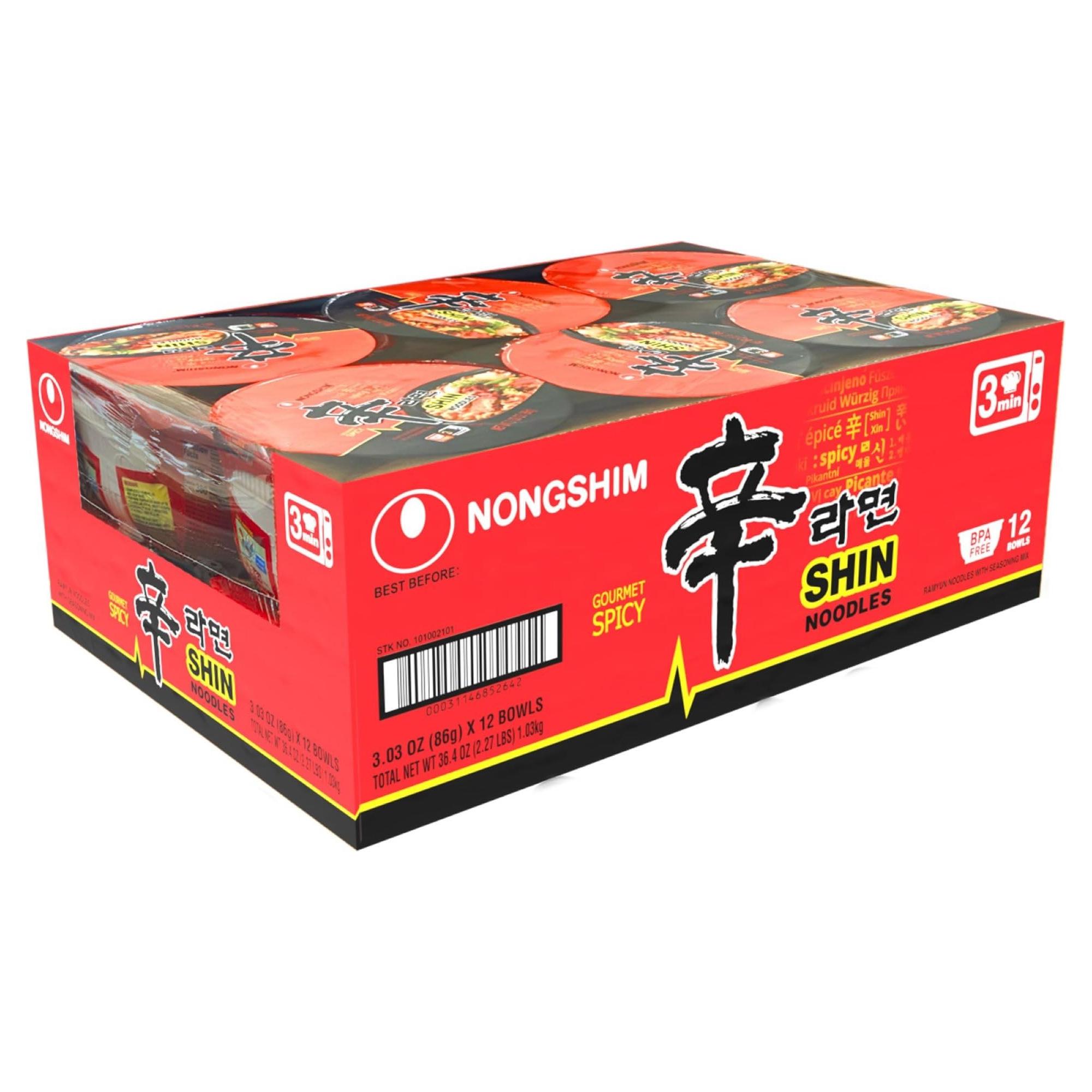 Nongshim Spicy Shin Noodle Soup Bowl, 12 Pack - Nongshim