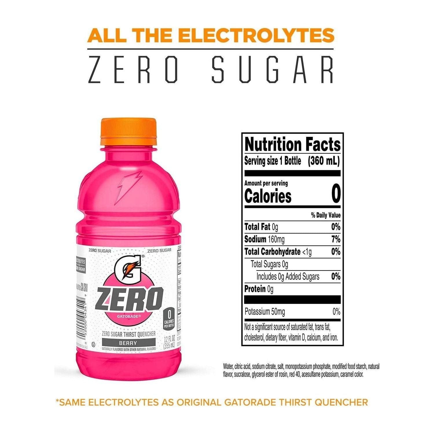 Gatorade Zero Sugar Thirst Quencher, Berry, 12 Ounce(Pack of 24) - Gatorade