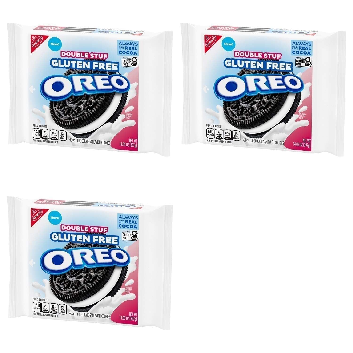 Oreo Double Stuf Gluten Free Chocolate Cream Sandwich Cookies - Bulk Pack of 3 Resealable Bags - 1403 oz Each - Total 42.09 oz - Perfect Healthy Treats for Kids - Oreo