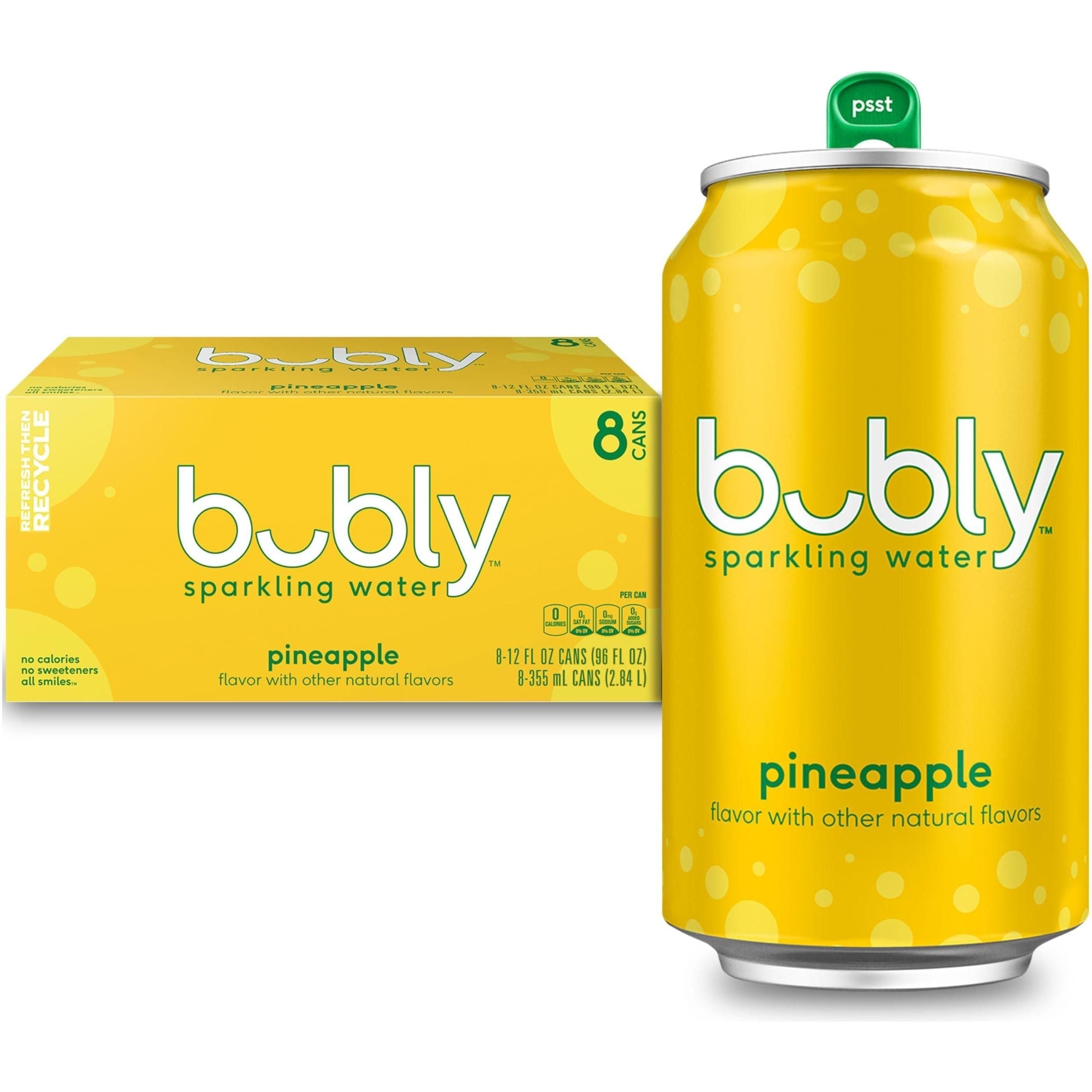 Bubly Pineapple Flavored Sparkling Water, 12oz Cans (Pack of 8) - Bubly