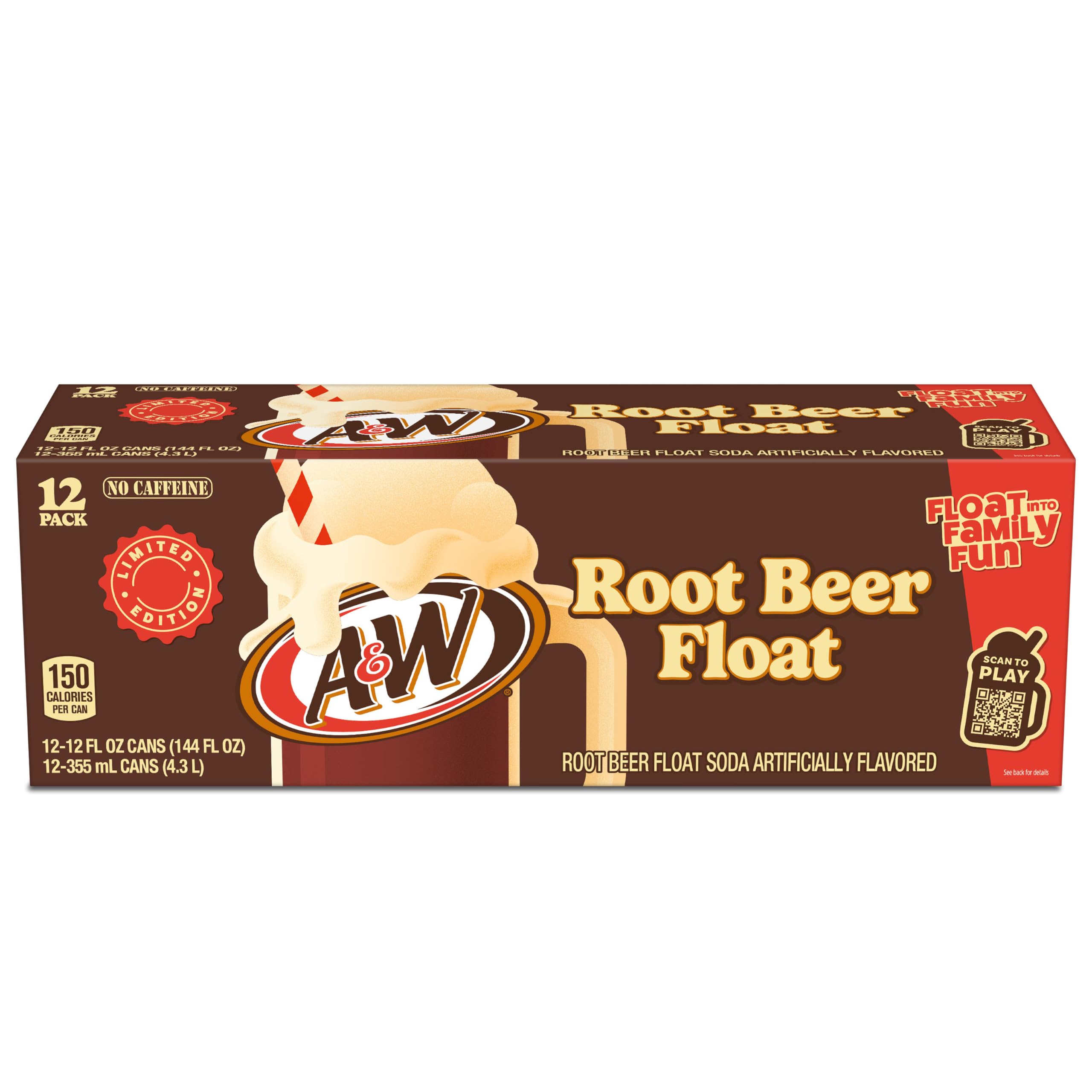 A&W Root Beer Float Soda, 12 fl oz, 24 Cans