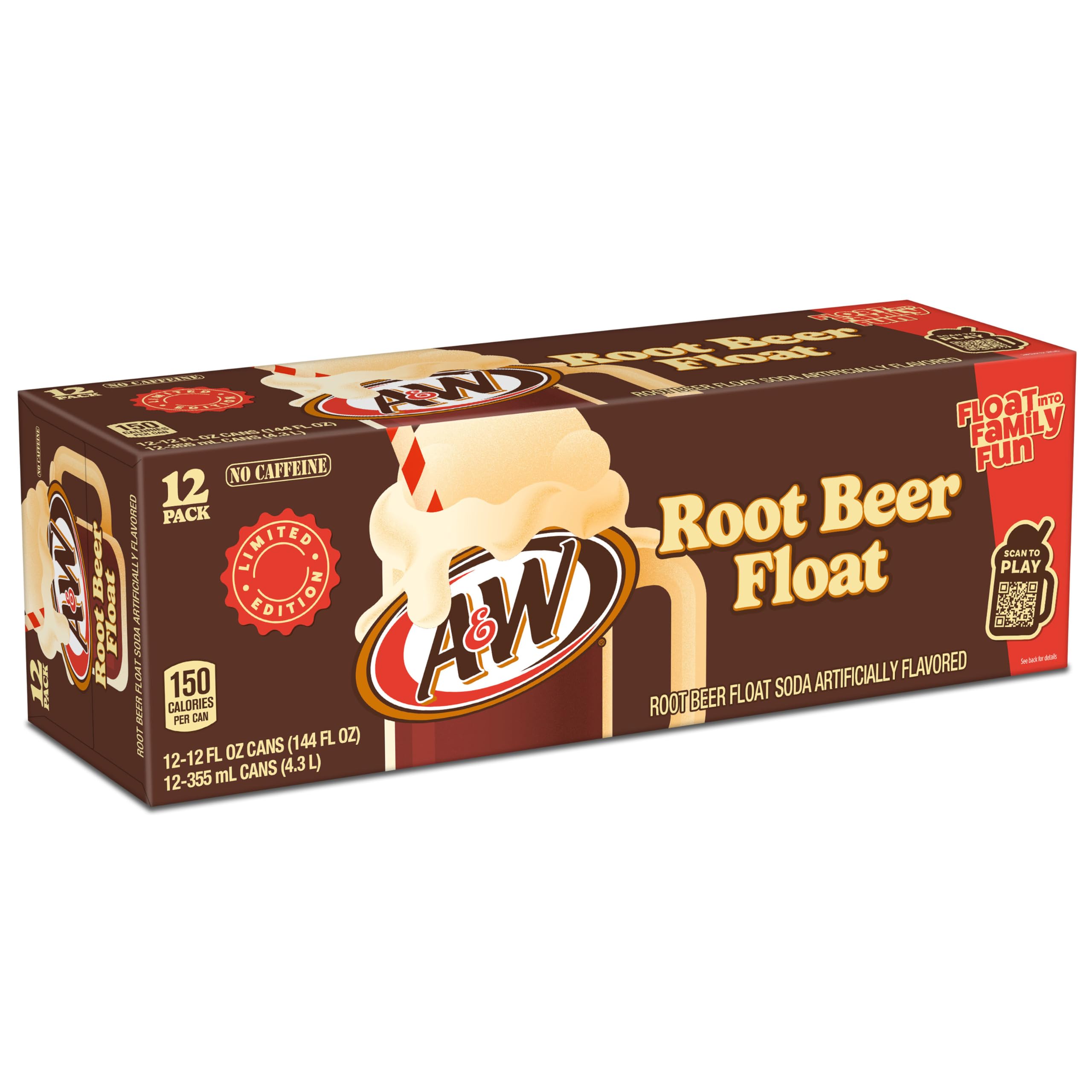 A&W Root Beer Float Soda, 12 fl oz, 24 Cans