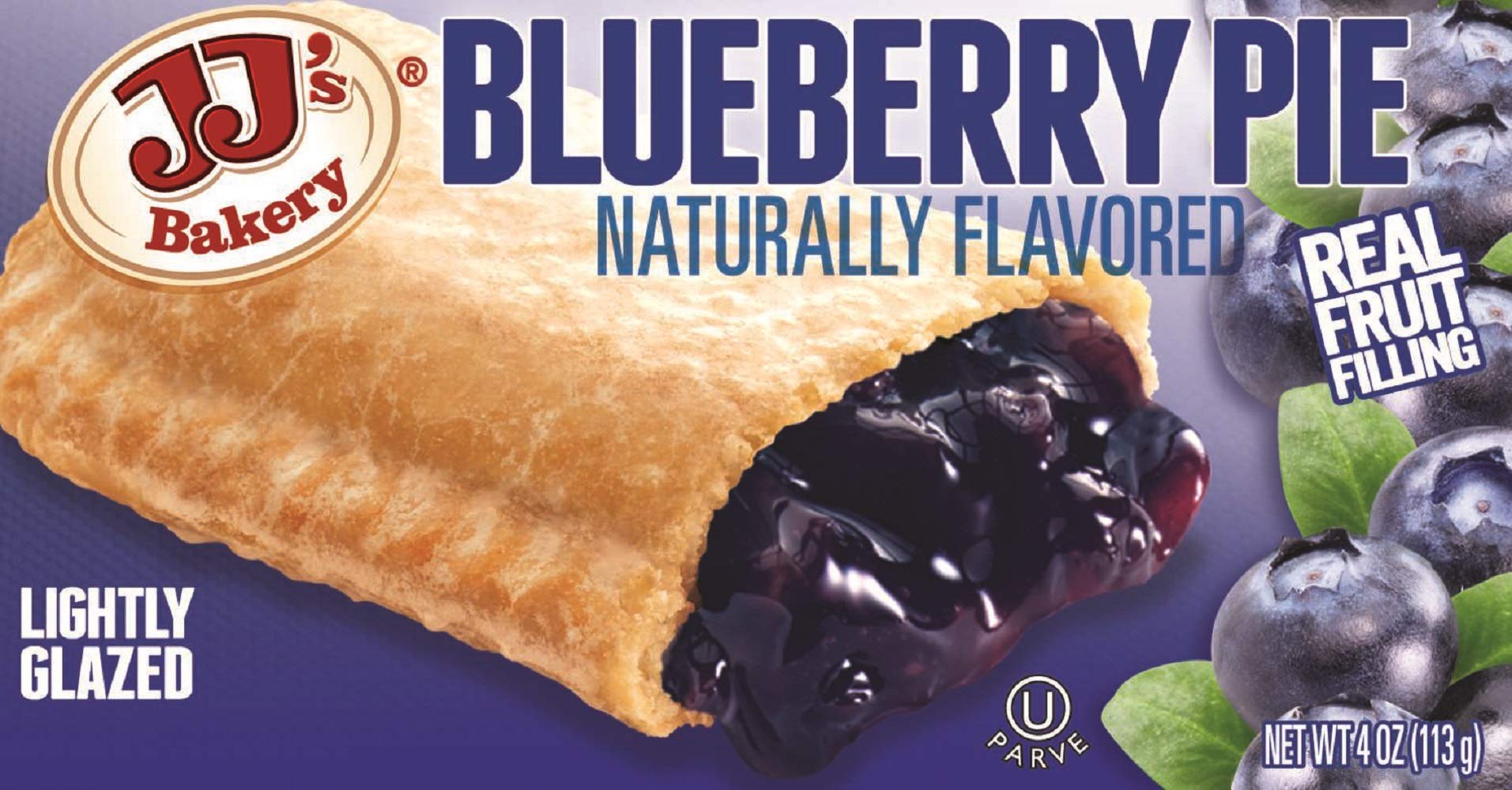 JJ's Bakery Blueberry Pie Snack Pies, Individual Dessert, Fresh-Baked, Nut-Free, Kosher Parve, 4 Oz Each (Pack of 12)