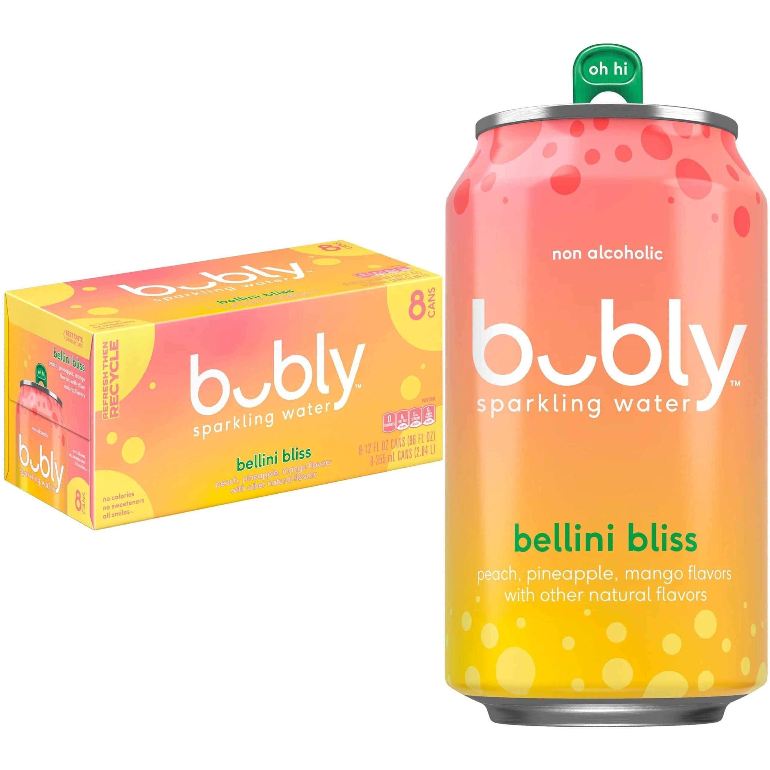 Bubly Sparkling Water, Bellini Bliss, 12 ounce (Pack of 8) - Bubly
