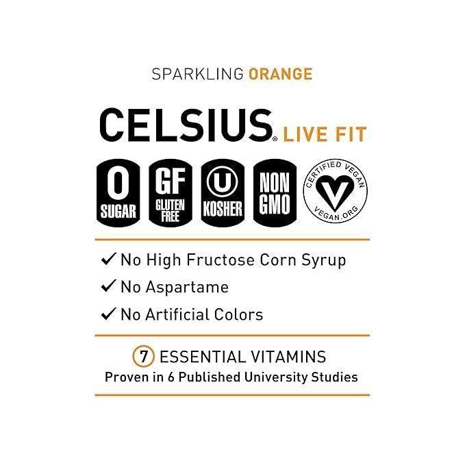 CELSIUS Sparkling Orange Energy Drink - 12 Pack of 12 oz Cans - Essential Energy Boost - Celsius