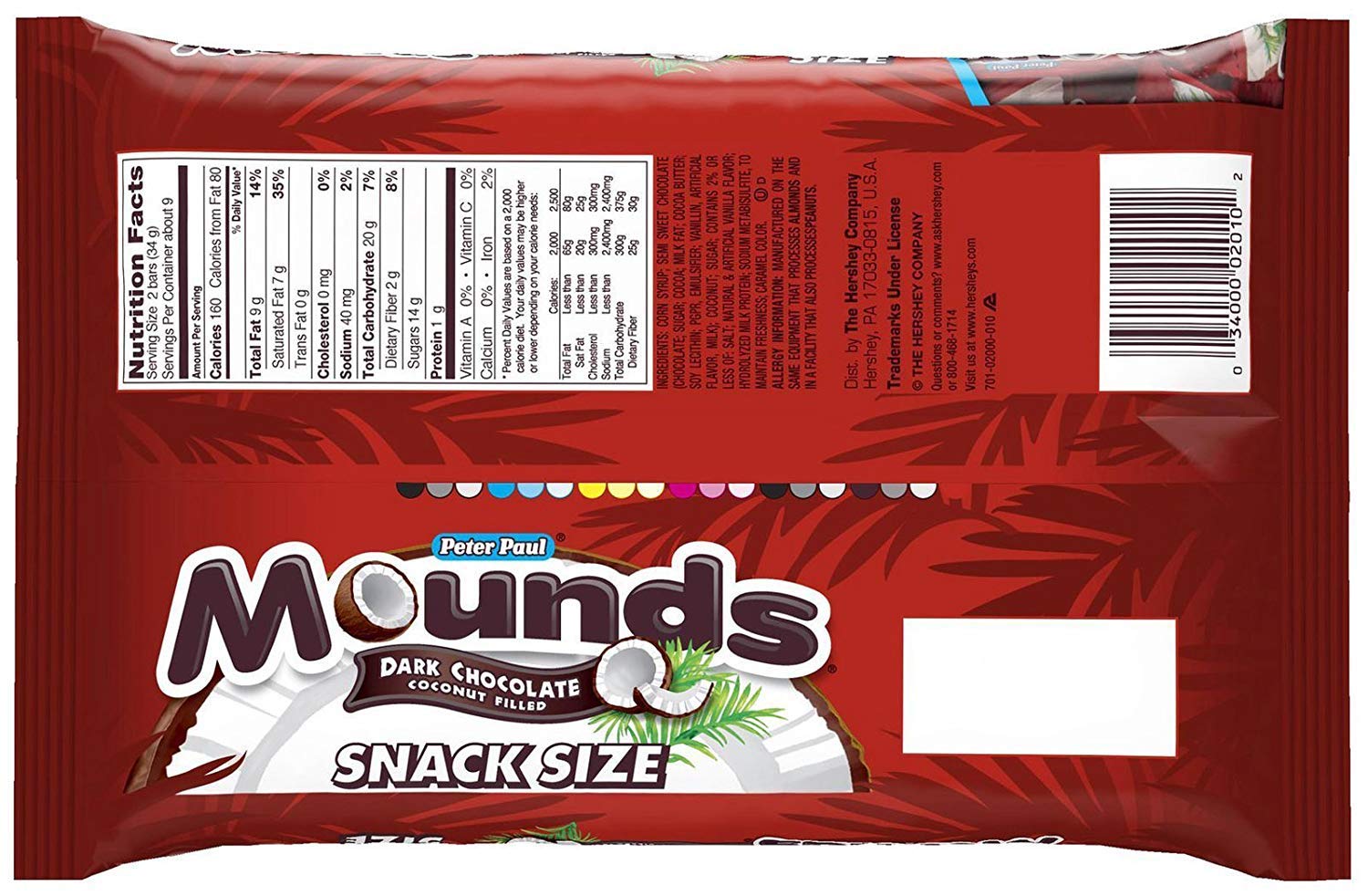 MOUNDS Dark Chocolate & Coconut Snack Size Candy Bars, 11.3 oz, 3 Pack