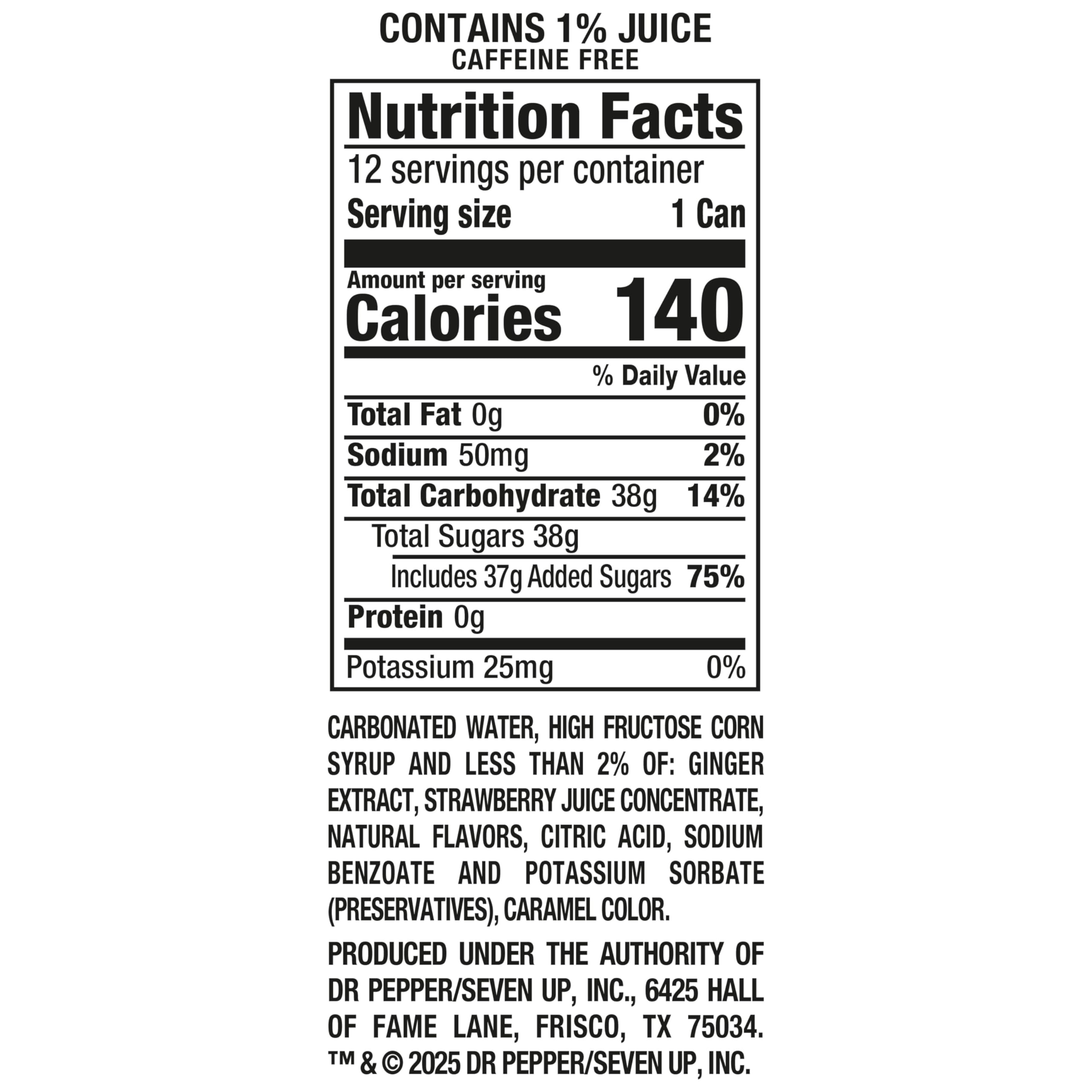 Canada Dry Fruit Splash Strawberry Ginger Ale Sparkling Caffeine Free, 12 fl oz, 12 Pack