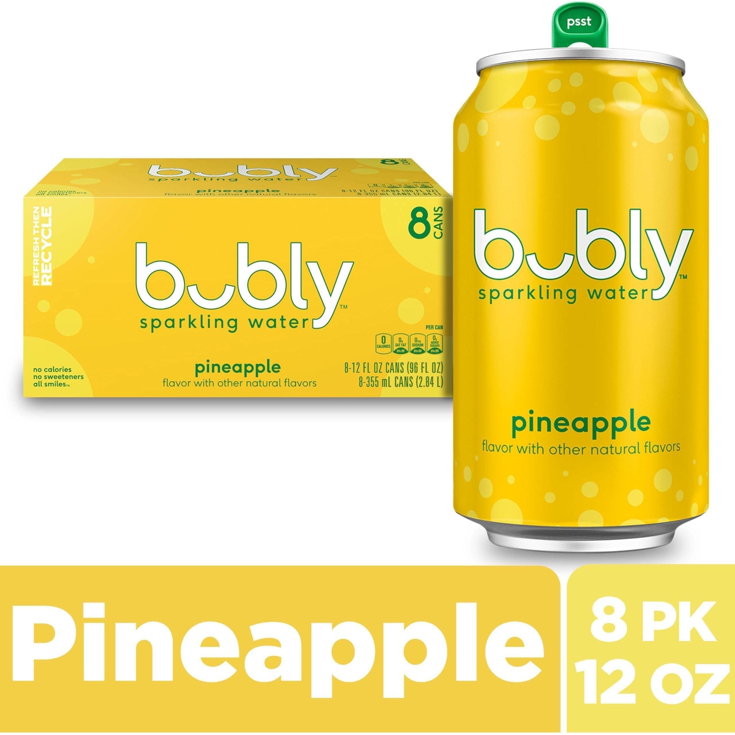 Bubly Pineapple Flavored Sparkling Water, 12oz Cans (Pack of 8) - Bubly