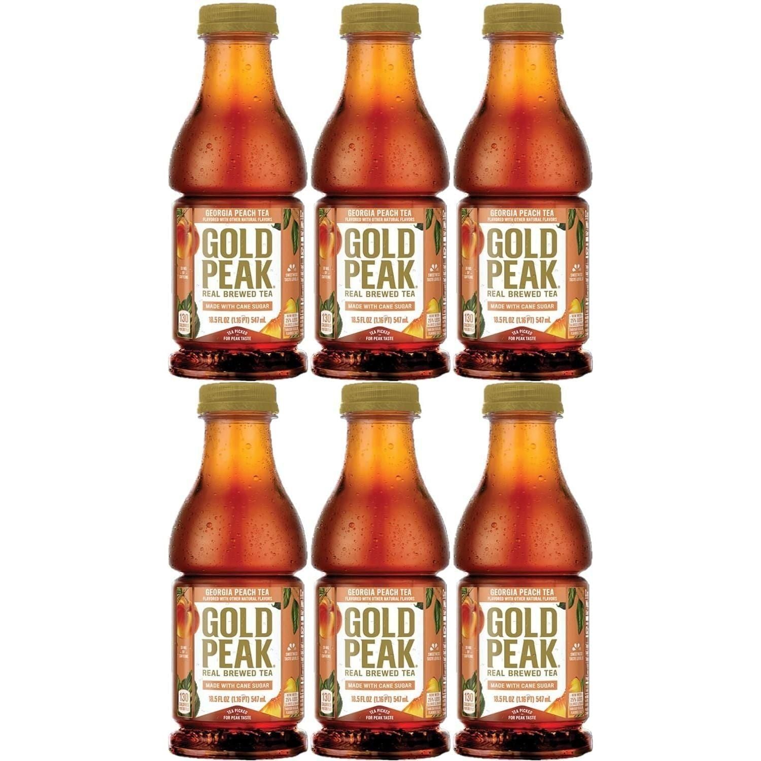 Gold Peak Iced Tea, Georgia Peach, 18.5oz Bottles, Pack of 6 - Gold Peak