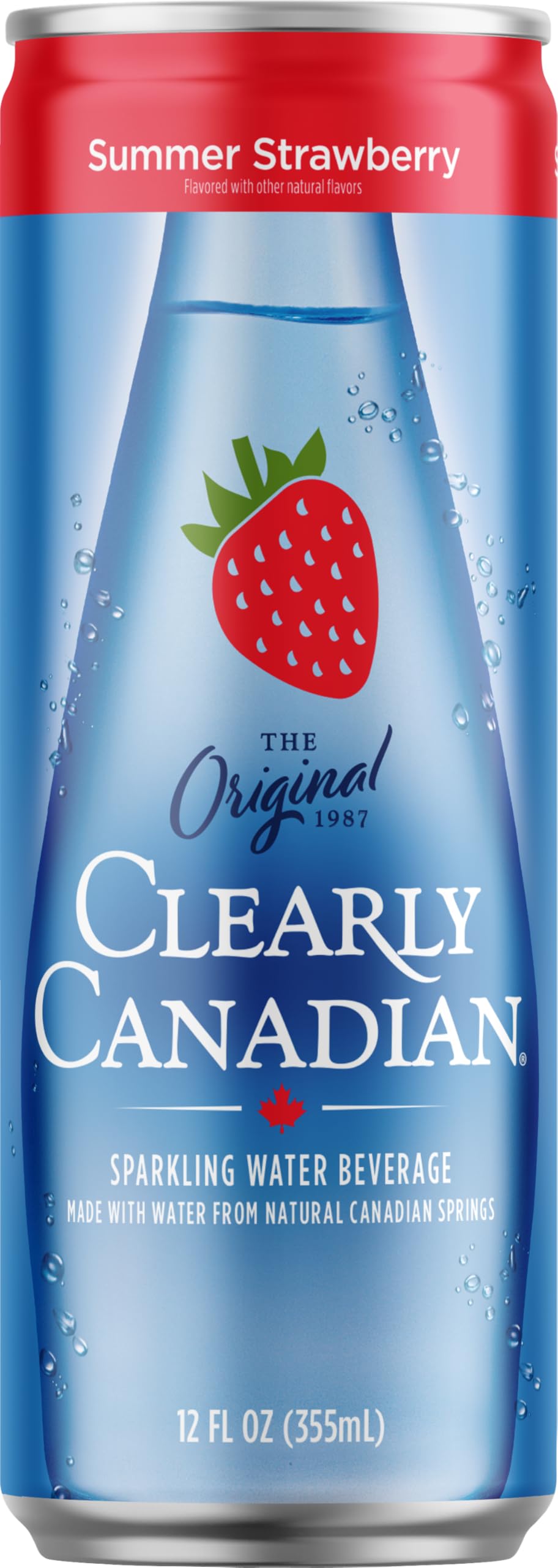 Clearly Canadian Summer Strawberry Sparkling Spring Water Beverage, Natural & Carbonated. 1 Case (24 cans x 12 fl oz)