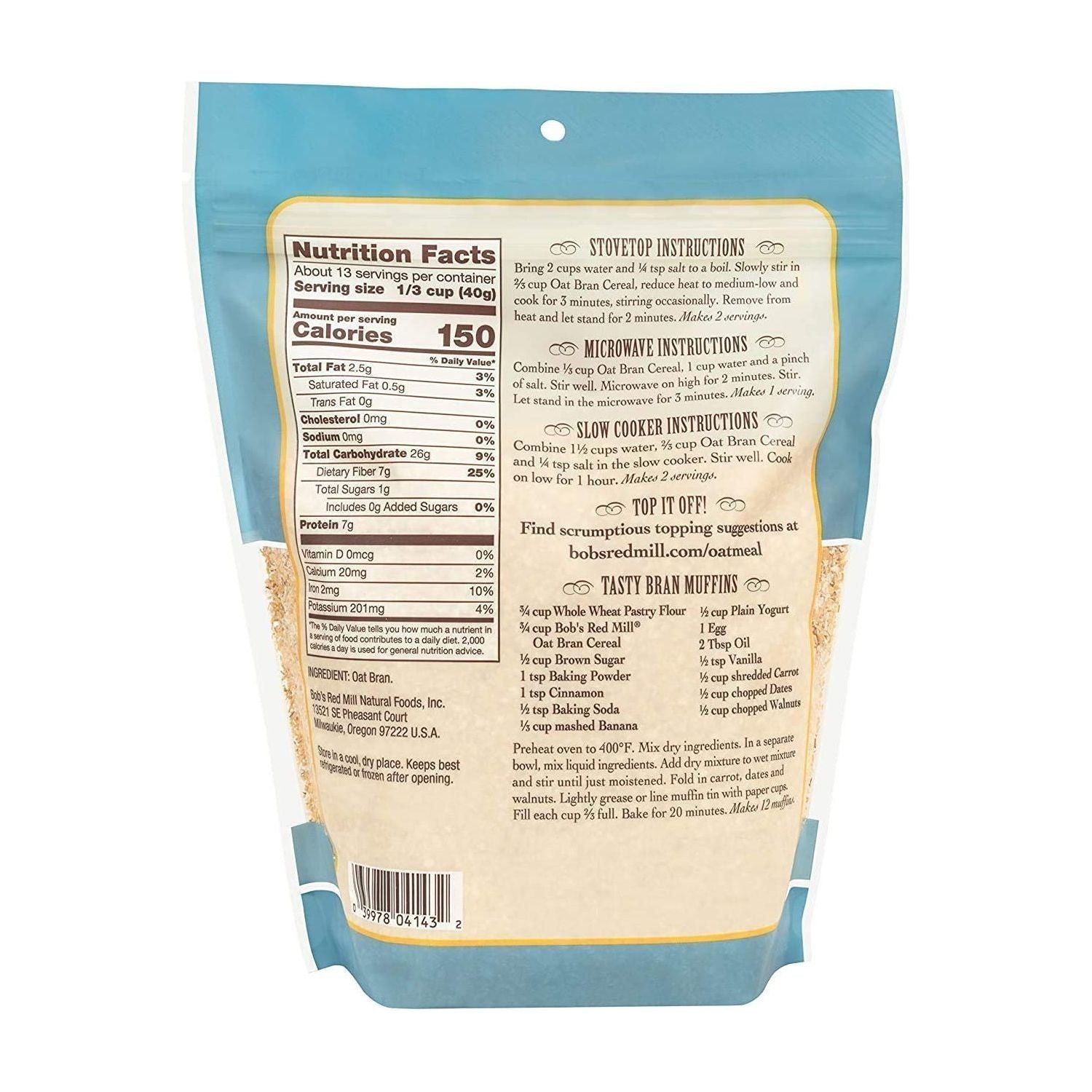 Bob's Red Mill Organic Oat Bran Hot Cereal, High-Fiber Breakfast, 18 oz (2 Pack) - Bob's Red Mill