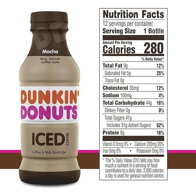 Dunkin' Mocha, Iced Bottled Coffee Drink, 13.7 fl oz, 12 Bottles - Dunkin