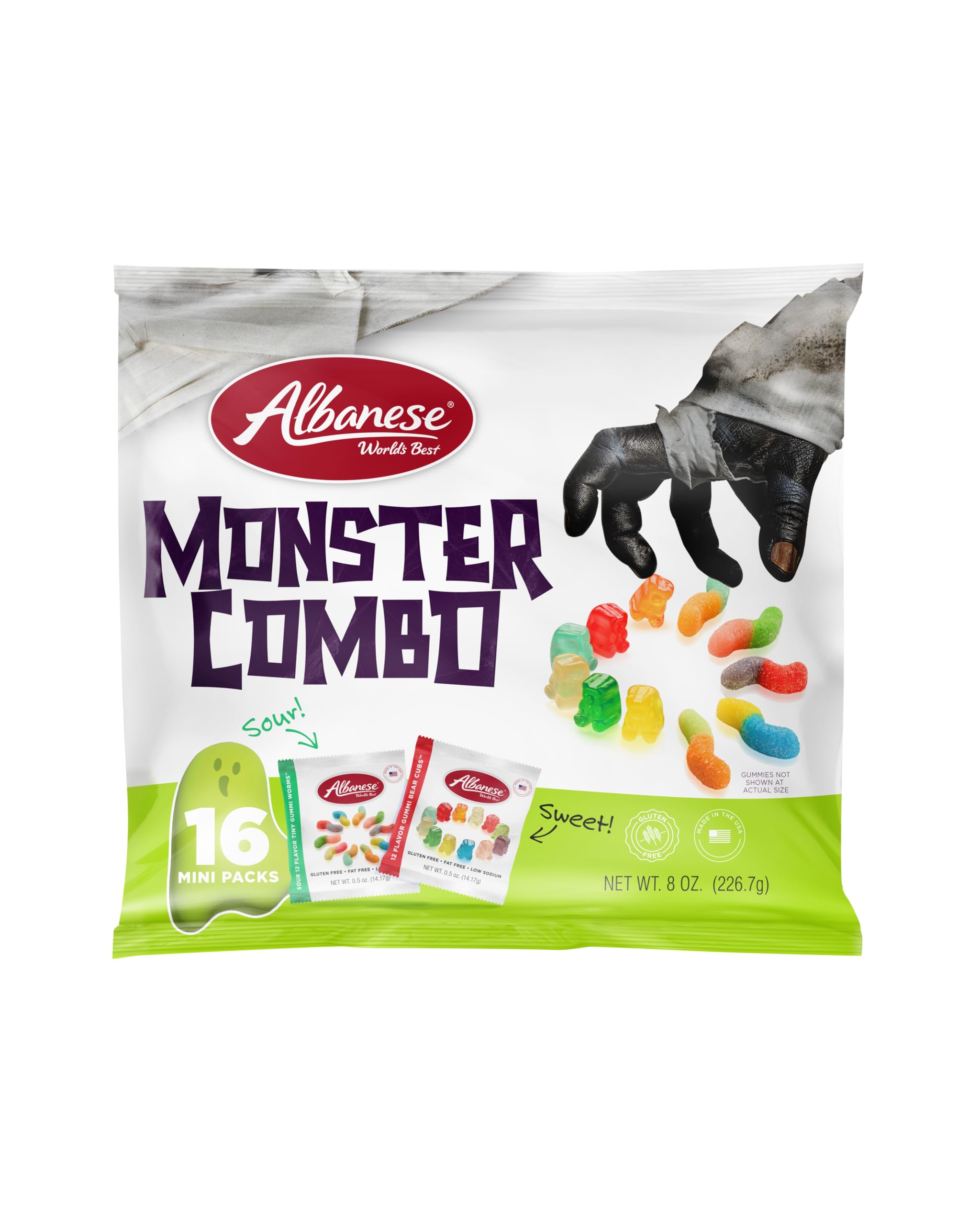 Albanese Sweet & Sour Monster Combo Gummies, 16 Count, 2 Pack