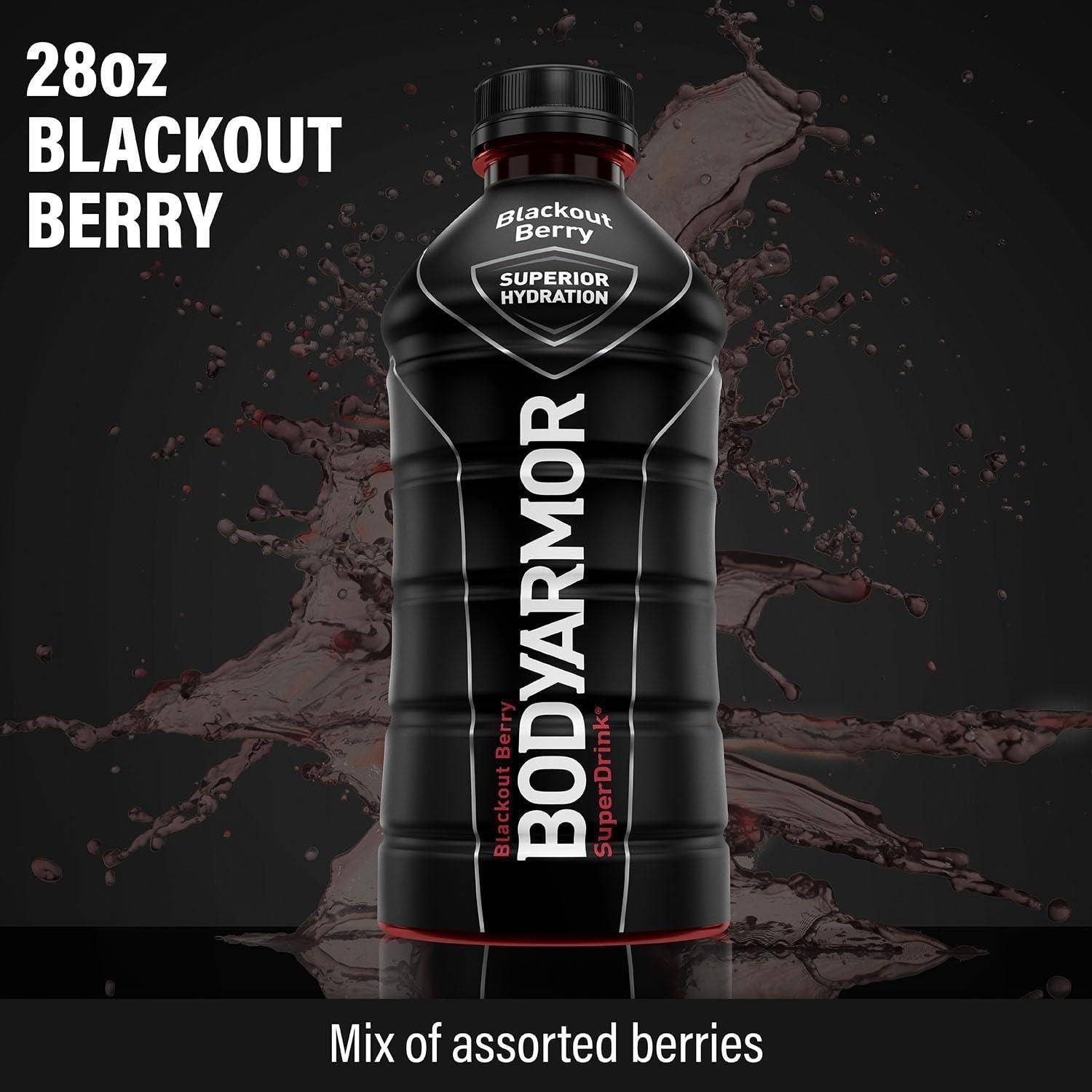 BODYARMOR Hydrating Sports Drink - Blackout Berry Flavor with Coconut Water, 28 Fl Oz (Pack of 12) - BODYARMOR