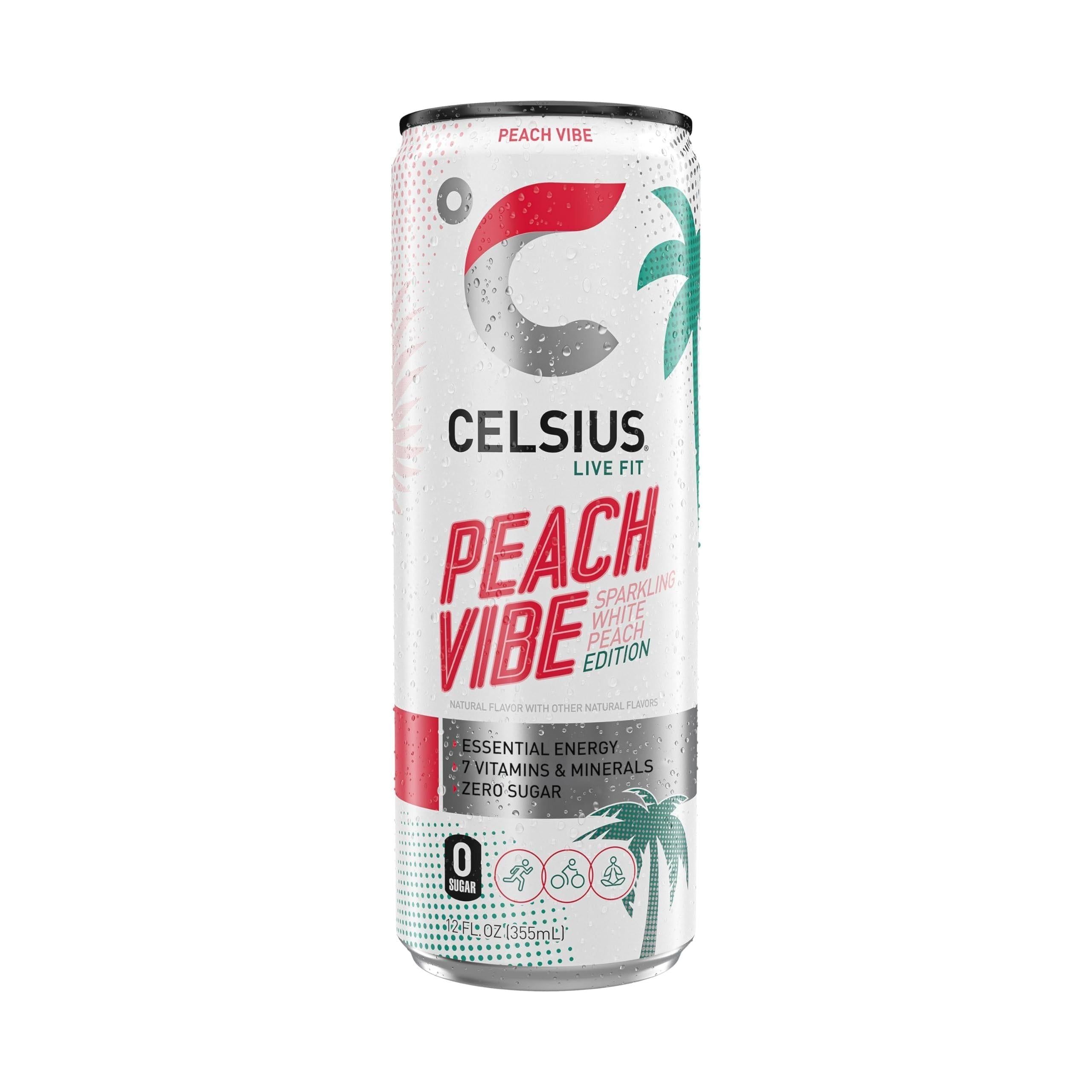 CELSIUS Sparkling Peach Vibe Energy Drink, 12 Fl Oz Cans (Pack of 12) - Celsius
