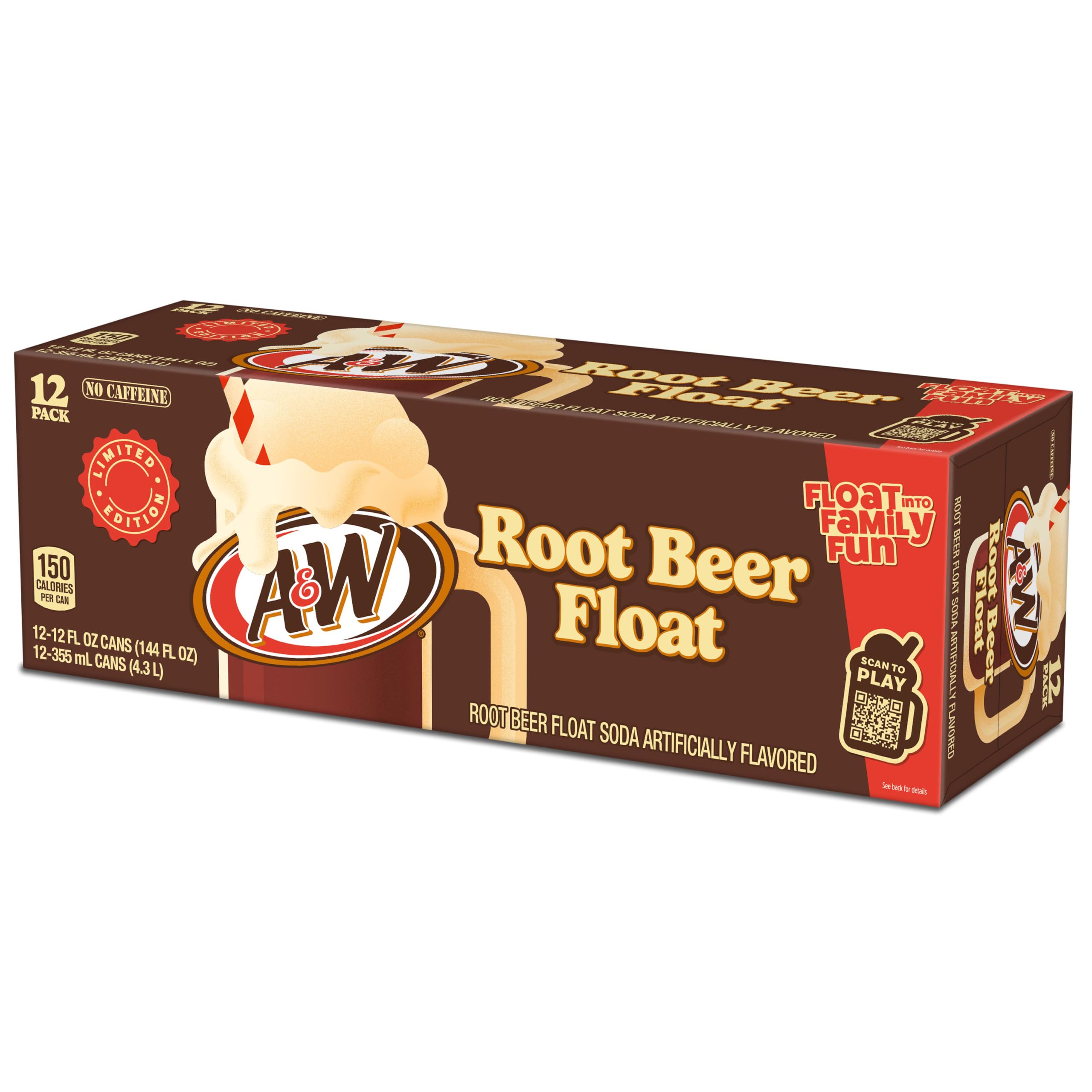 A&W Root Beer Float Soda, 12 fl oz, 24 Cans