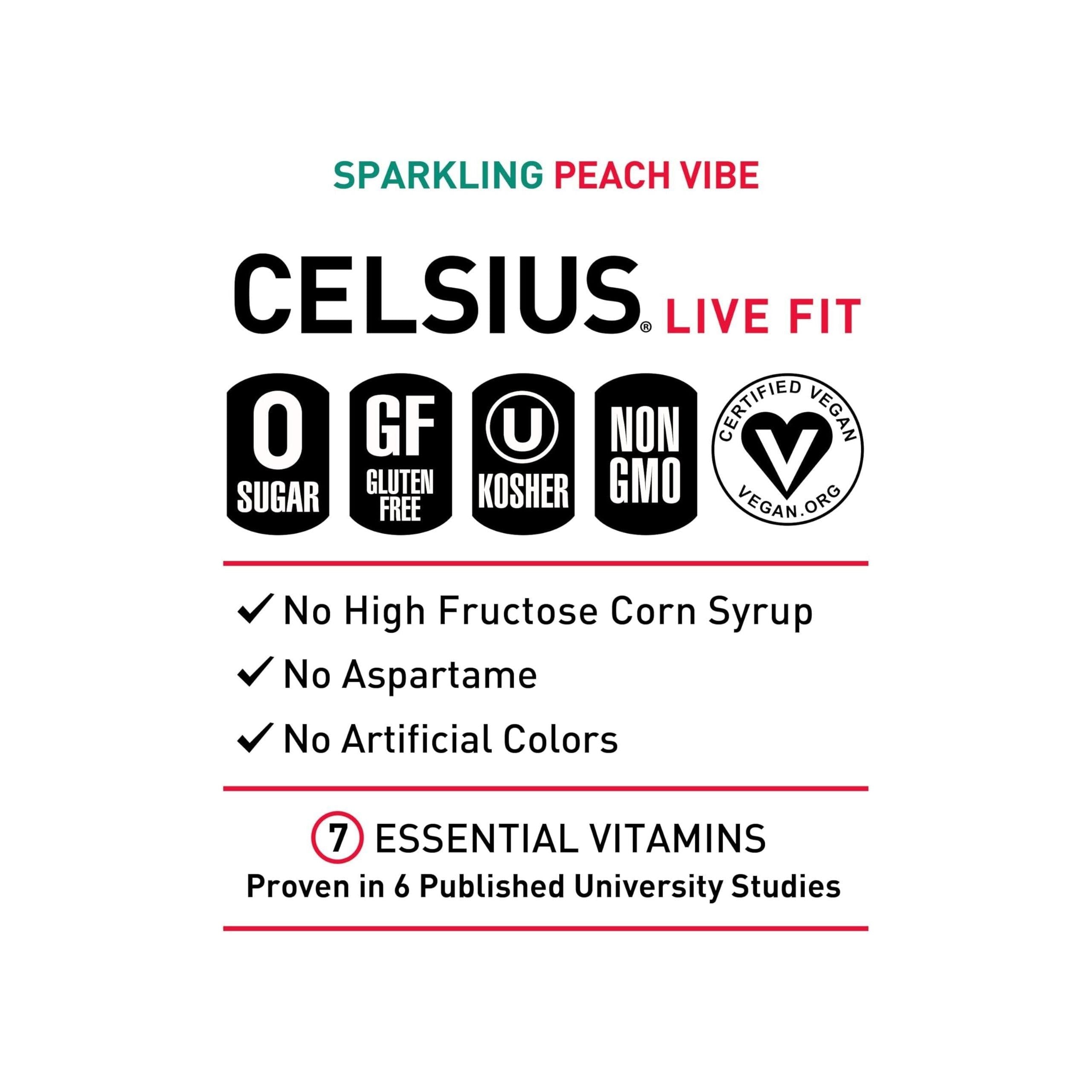 CELSIUS Sparkling Peach Vibe Energy Drink, 12 Fl Oz Cans (Pack of 12) - Celsius