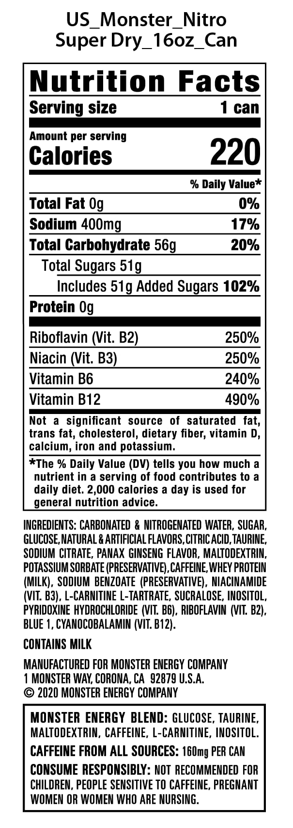 15 Pack - Monster Energy Nitro Super Dry, Energy Drink, 16 ounce