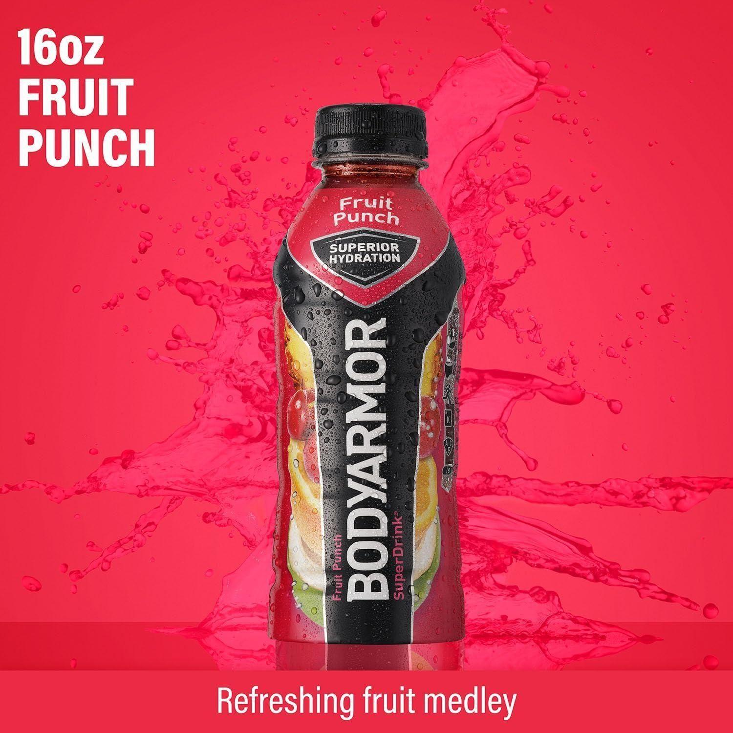 BODYARMOR Fruit Punch Sports Drink - Hydrating Beverage with Electrolytes, 16 Fl Oz (Pack of 12) - BODYARMOR