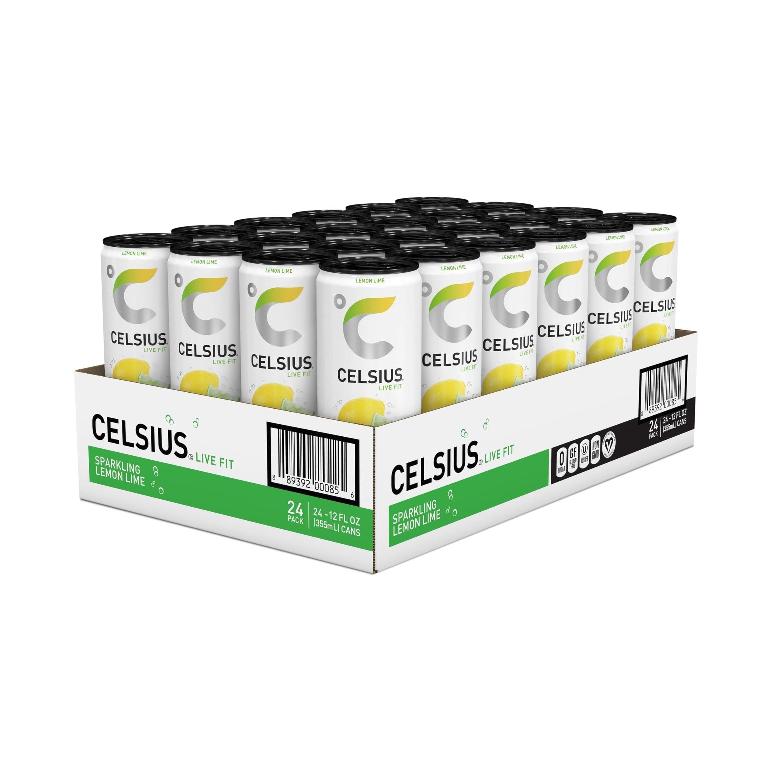 CELSIUS Sparkling Lemon Lime Energy Drink, 12 Fl Oz Cans, Pack of 24 - Zero Sugar, Essential Vitamins, Vegan, Gluten-Free - Celsius