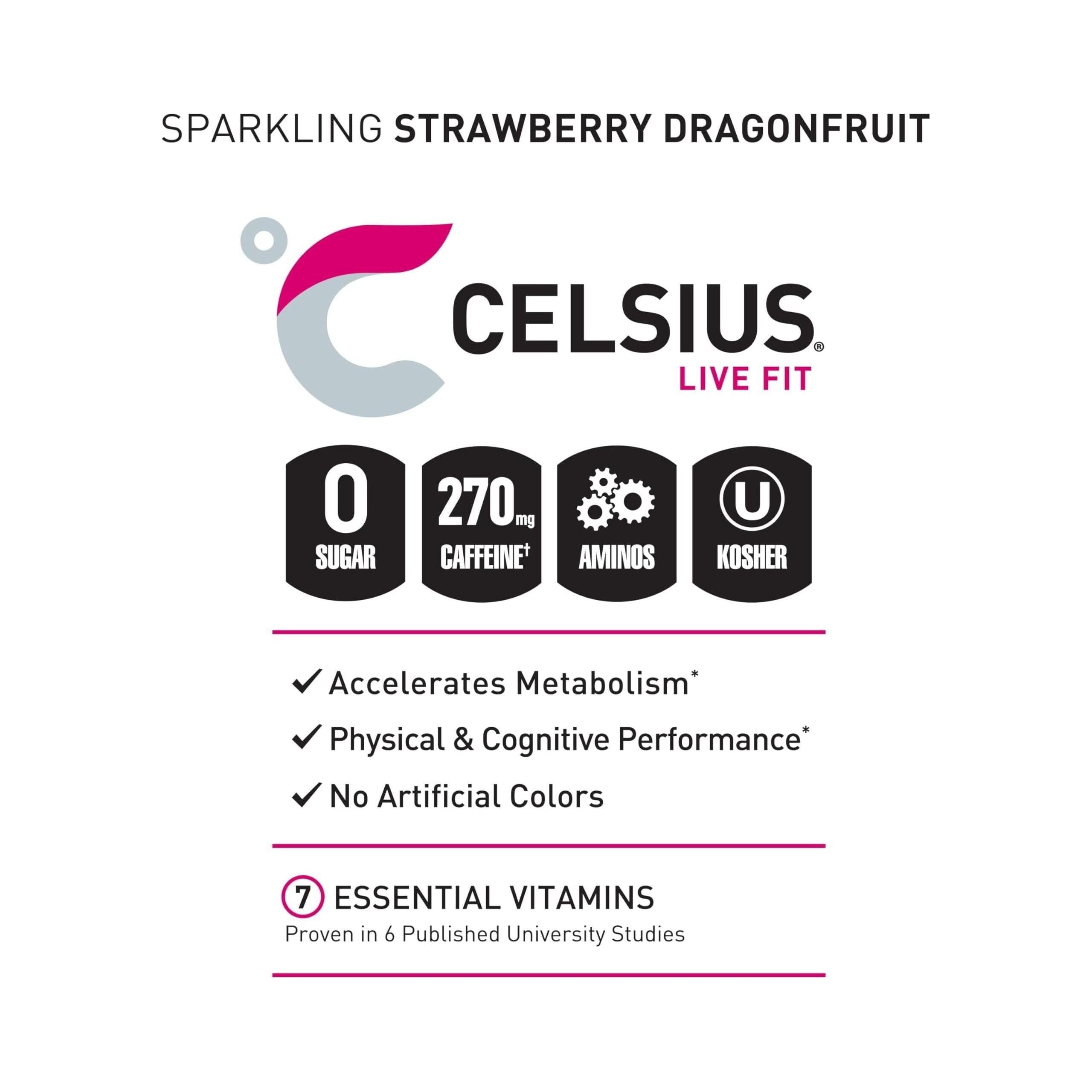 CELSIUS ESSENTIALS Performance Energy Drink, Sparkling Dragonberry, 16 Fl Oz (Pack of 12) - Celsius