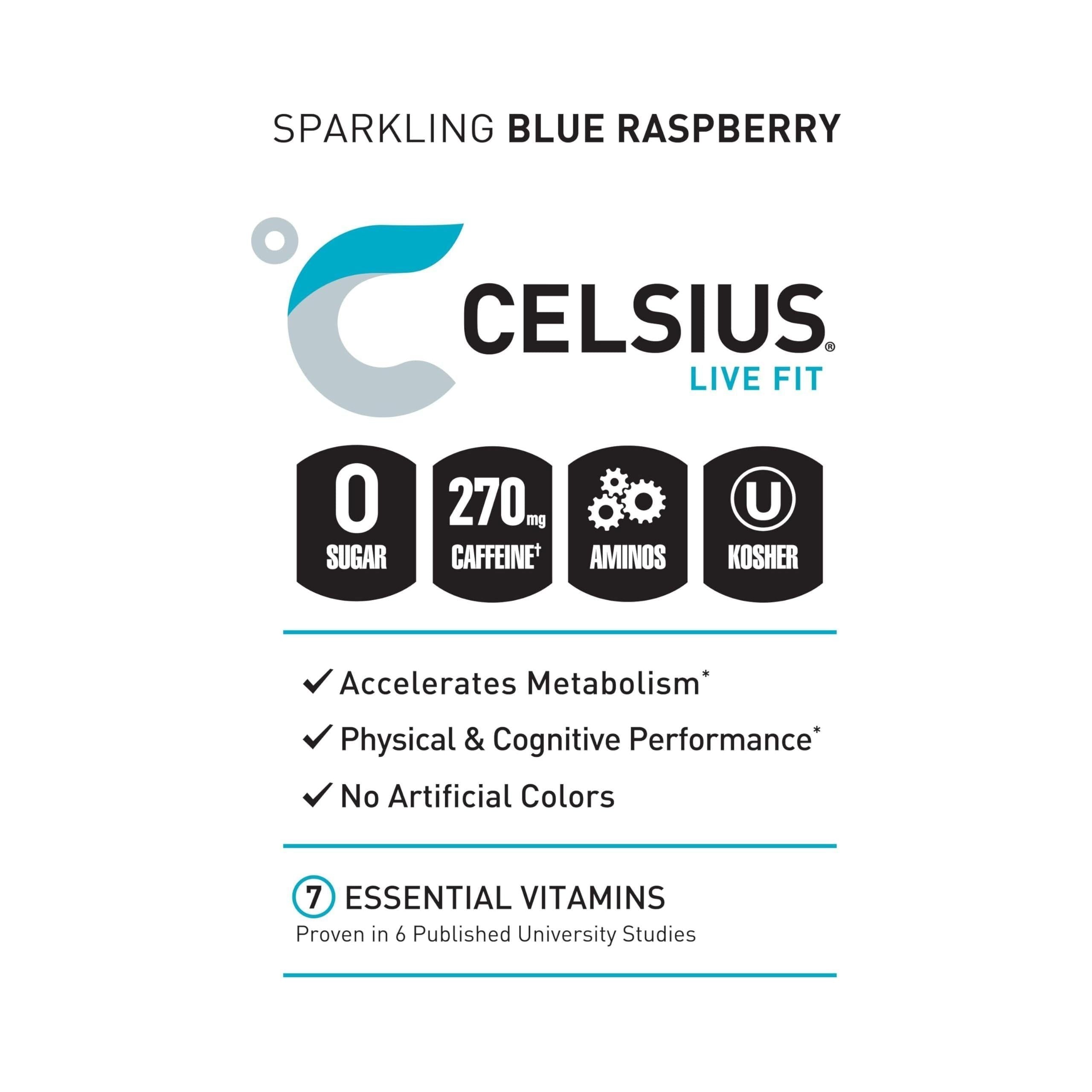 CELSIUS ESSENTIALS Sparkling Blue Crush, 16 Fl Oz, Performance Energy Drink (Pack of 12) - Celsius