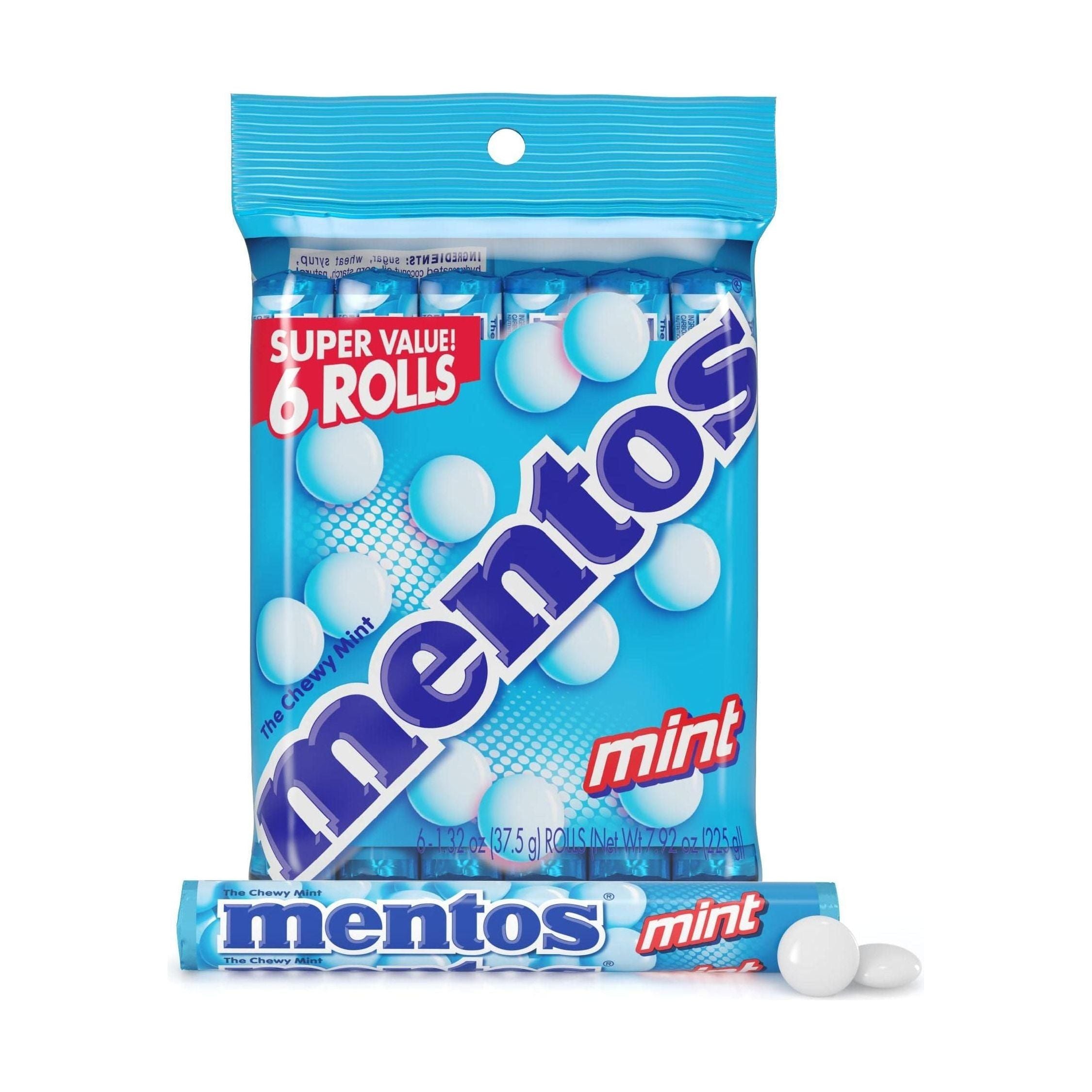 Mentos Chewy Mint Candy Roll, Peppermint, Peanut Free, Regular Size, 1.32 oz, 6 Count - Mentos