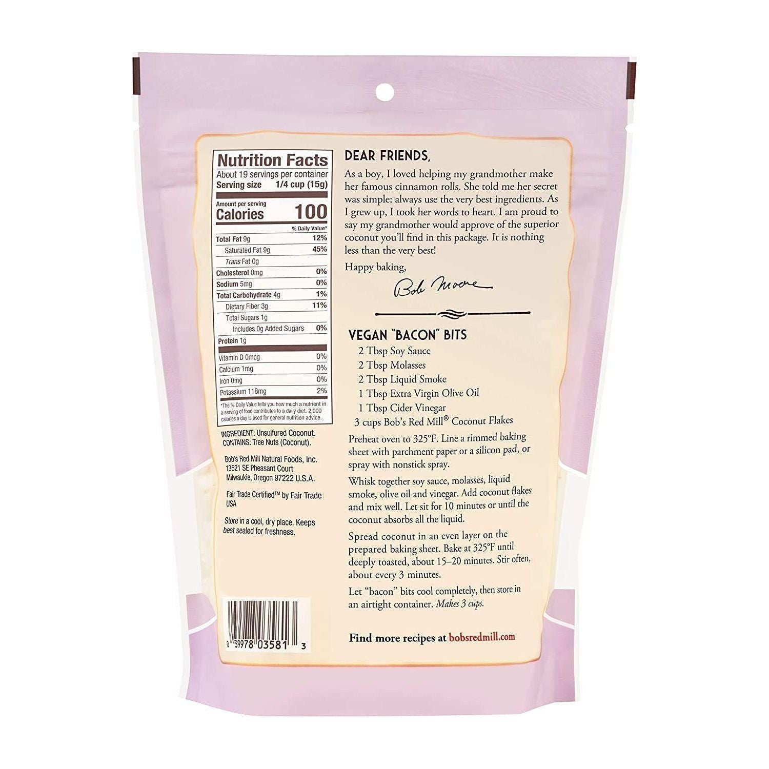 Bob's Red Mill Unsulfured Coconut Flakes, Resealable 10 oz (3-Pack) - Bob's Red Mill