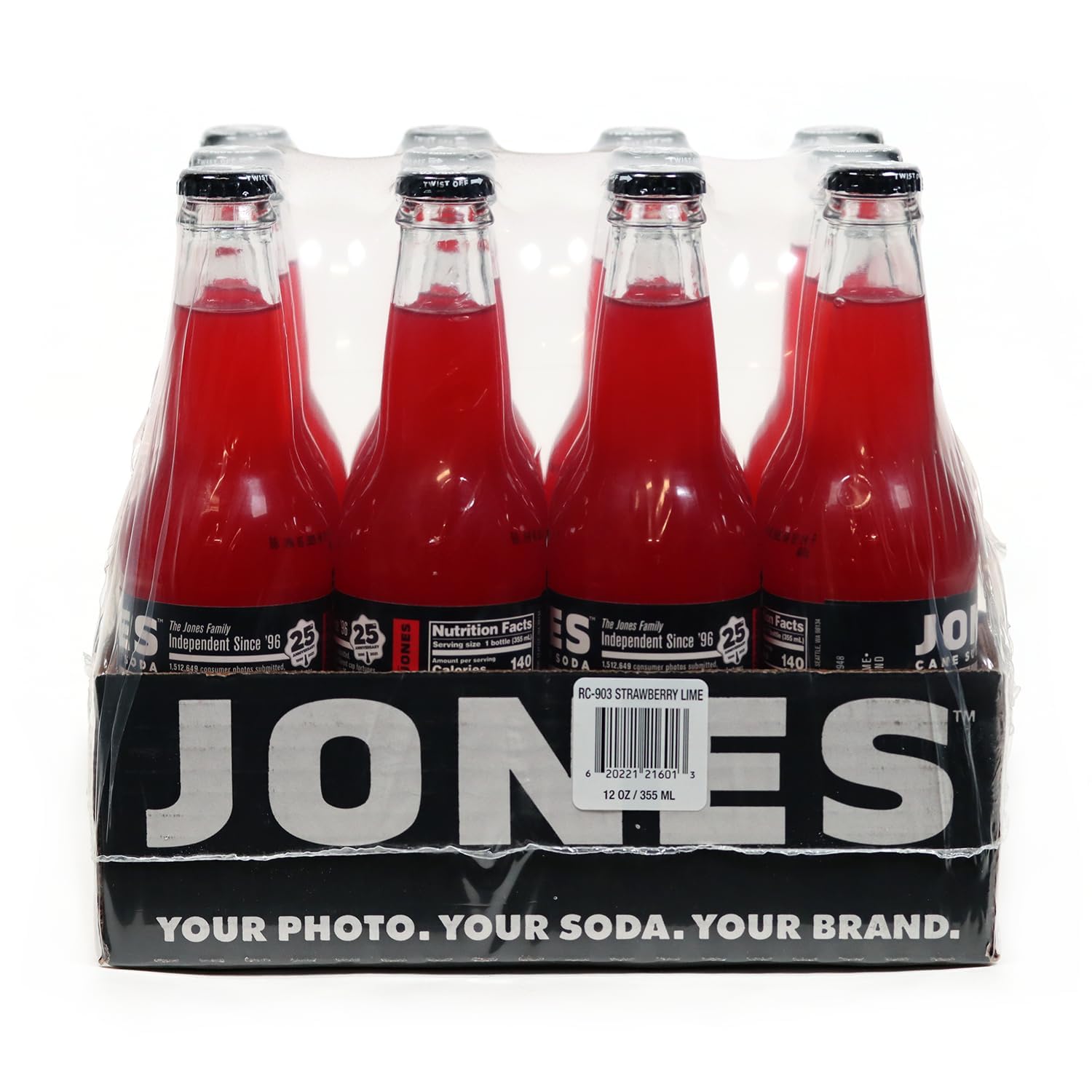 Jones Soda Co. Strawberry Lime 12 oz Pack of 12 Glass Bottle