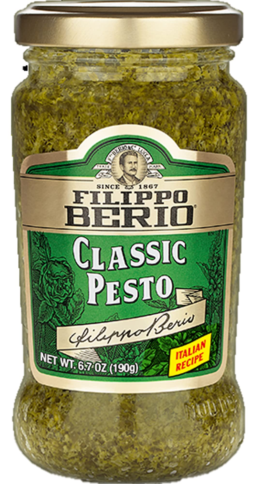 Filippo Berio Pesto, Classic Basil, 6.7 Ounce Glass Jar, Gluten Free, Non-GMO - Filippo Berio