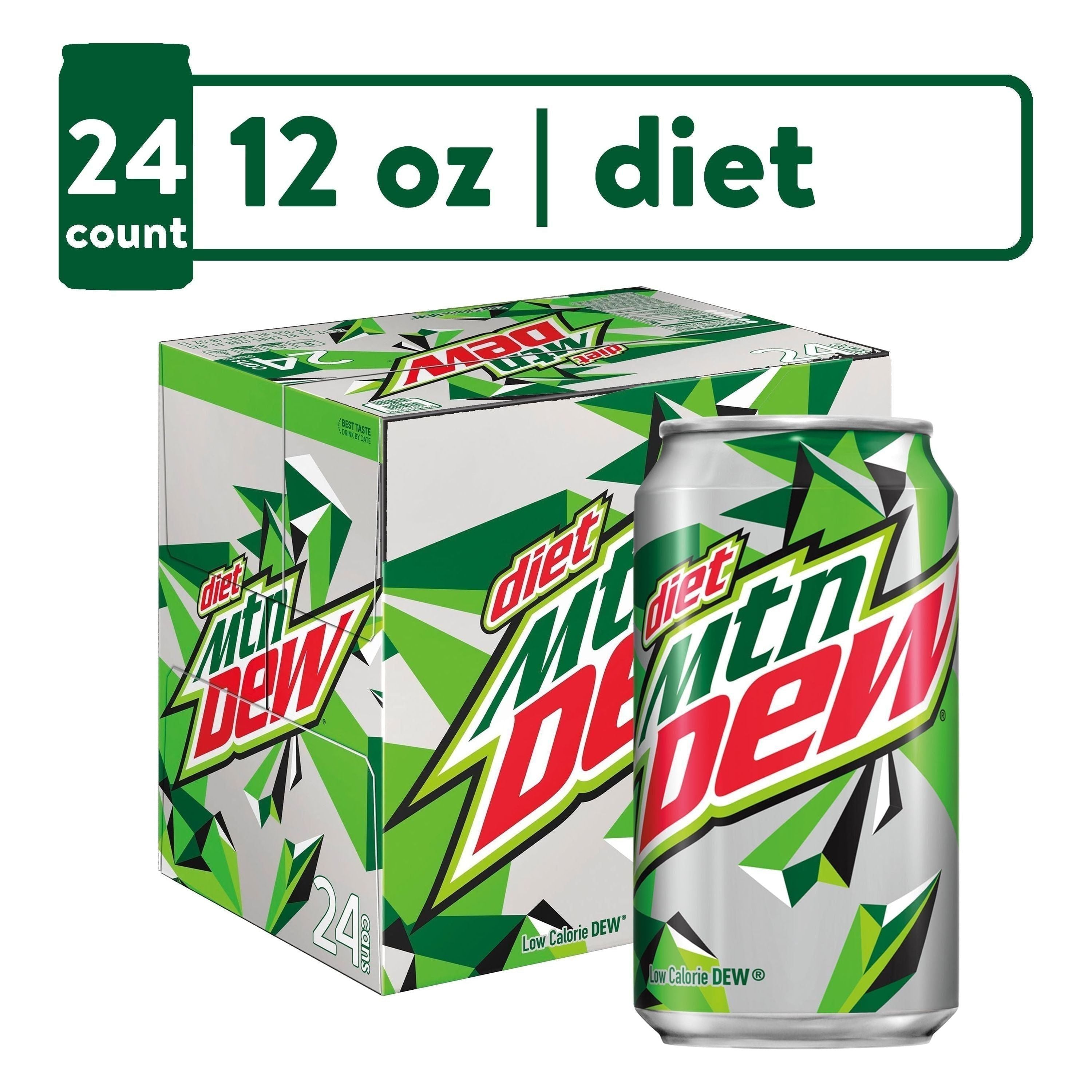 Diet Mountain Dew Zero Calorie Refreshment, 12 oz Cans - 24 Pack - Mountain Dew