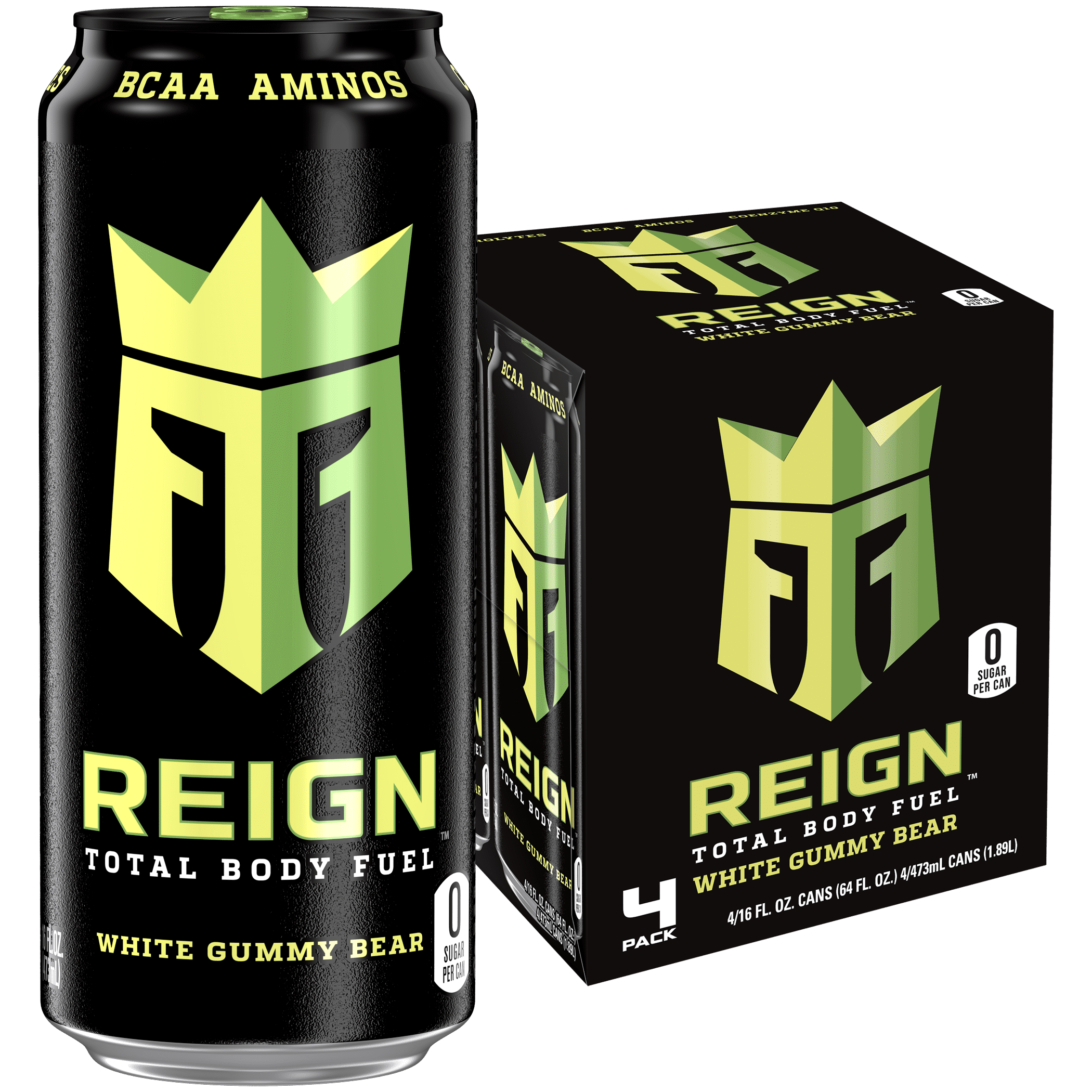 Reign Total Body Fuel Energy Drink, White Gummy Bear Flavor, 16 fl oz, 4-Pack - Reign