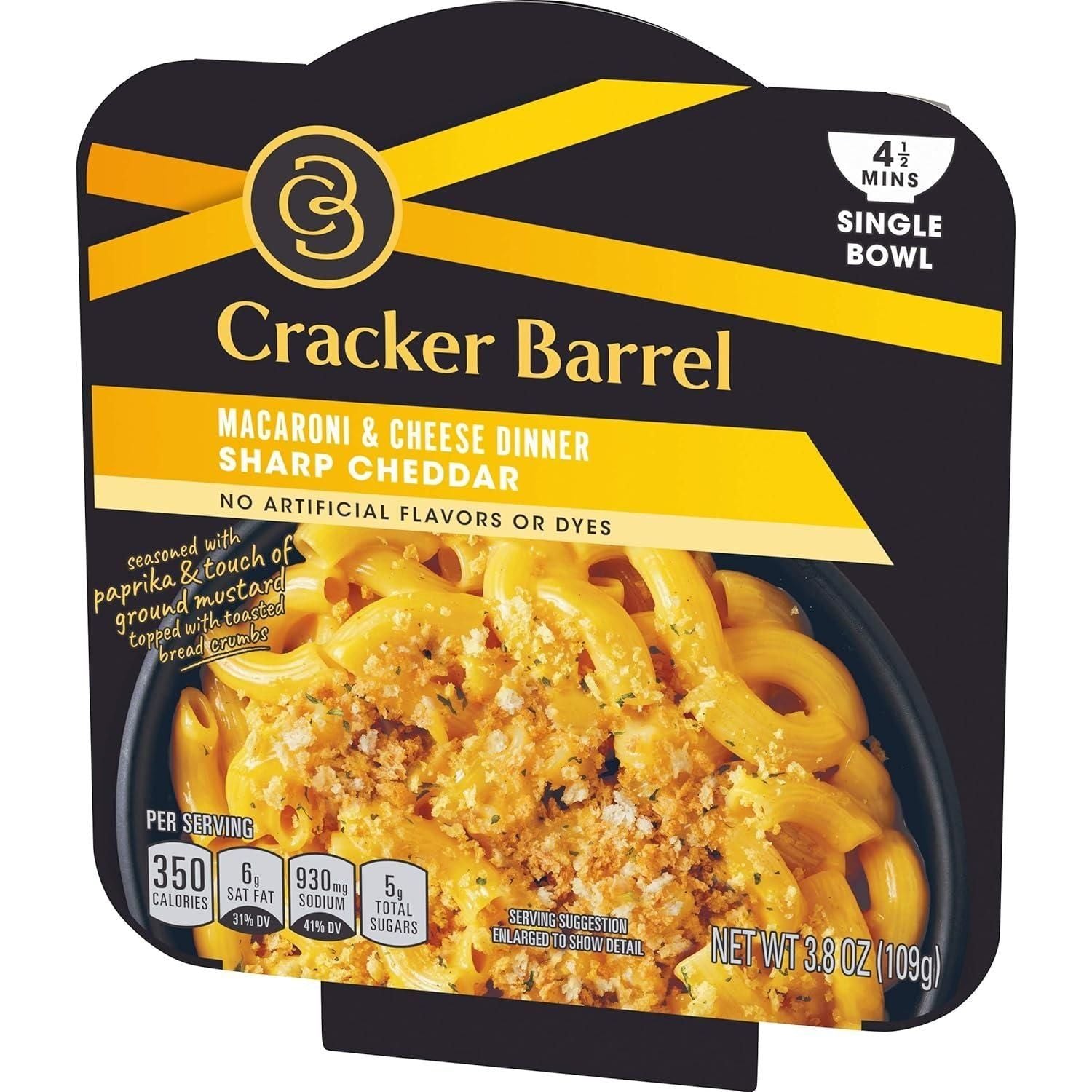Cracker Barrel Sharp Cheddar Mac & Cheese Bowls - 6 Pack of 3.8 oz Dinners - Cracker Barrel
