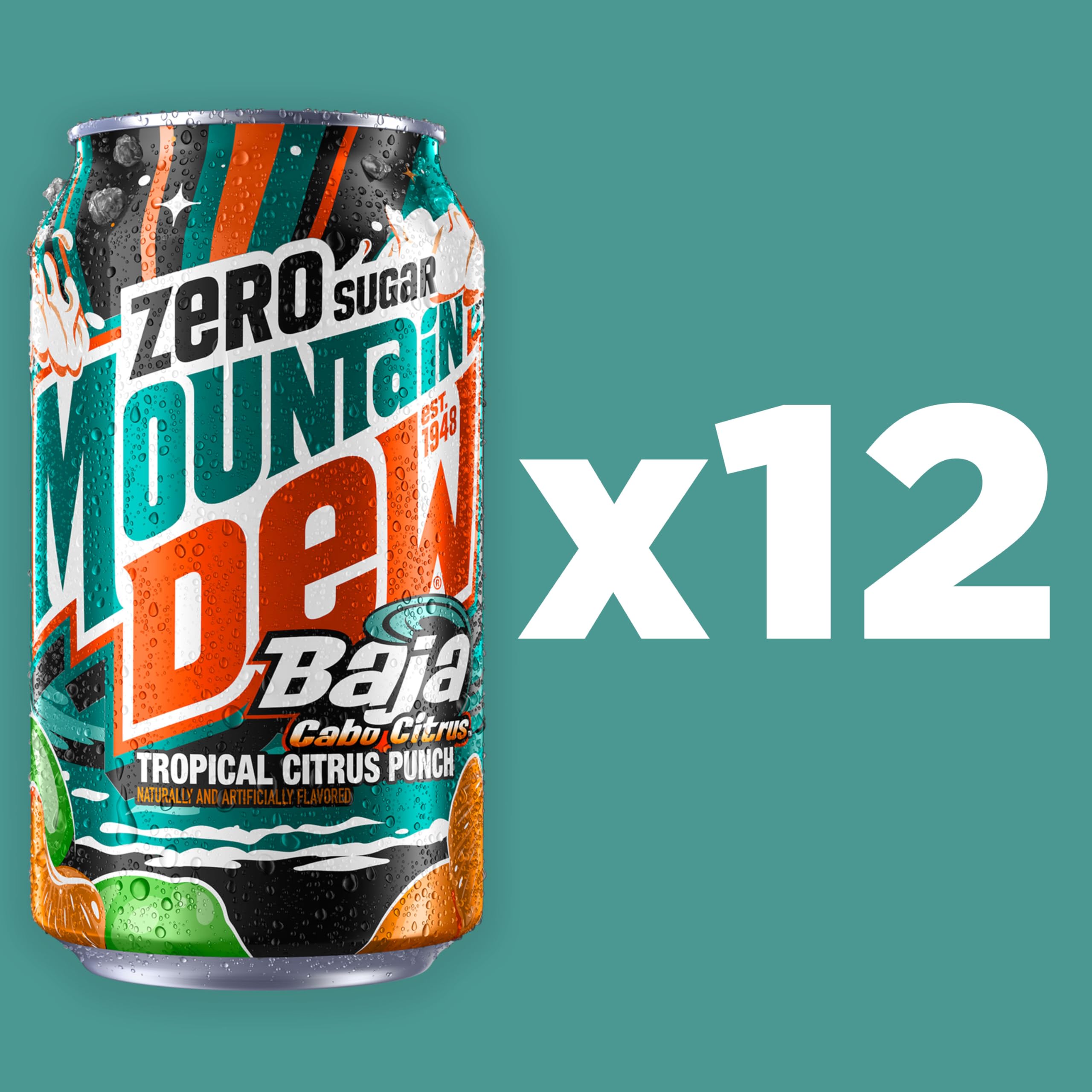 24 pack Mountain Dew, Baja Cabo Citrus Zero Sugar 12 Fl Oz Cans
