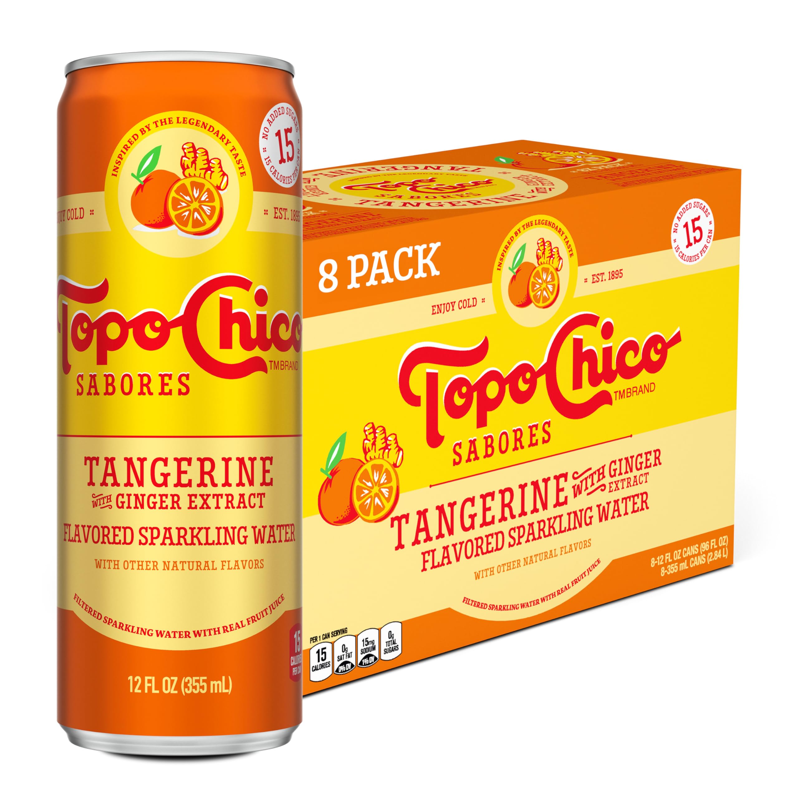 Topo Chico Tangerine Ginger Sparkling Water, 12 fl oz, 8 Pack