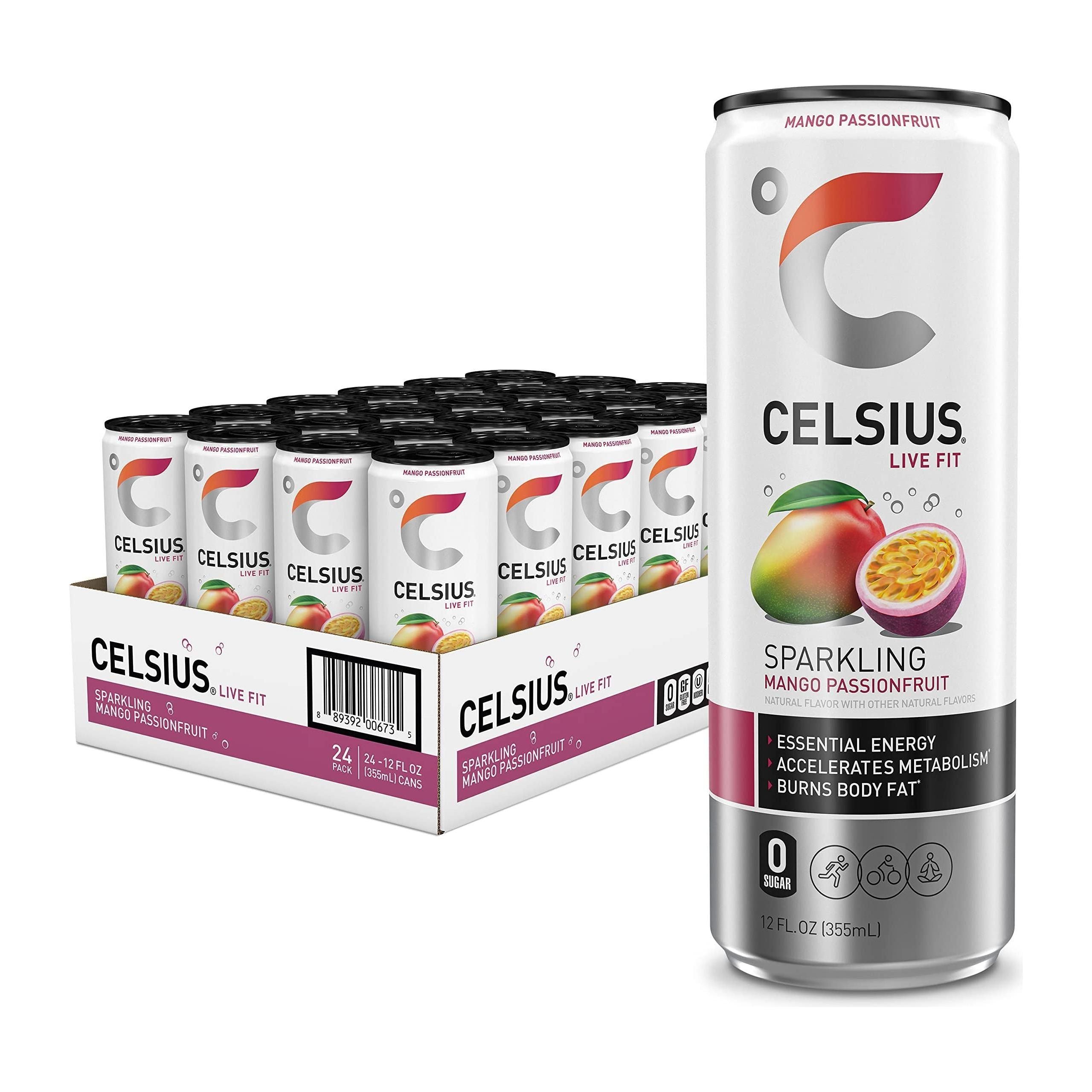 CELSIUS Sparkling Mango Passionfruit Energy Drink, Zero Sugar, 12 Fl Oz Cans, Pack of 24 - Celsius