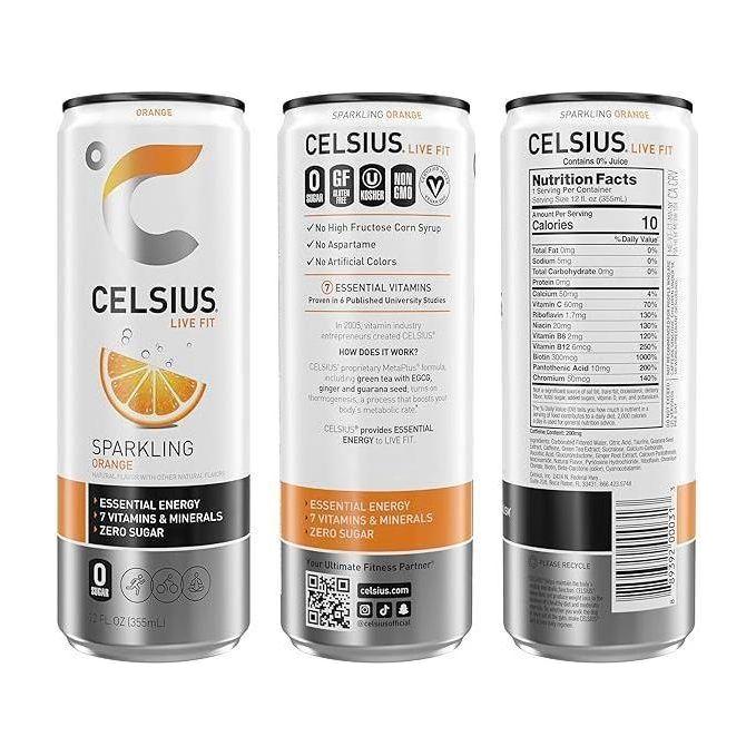 CELSIUS Sparkling Orange Energy Drink - 12 Pack of 12 oz Cans - Essential Energy Boost - Celsius