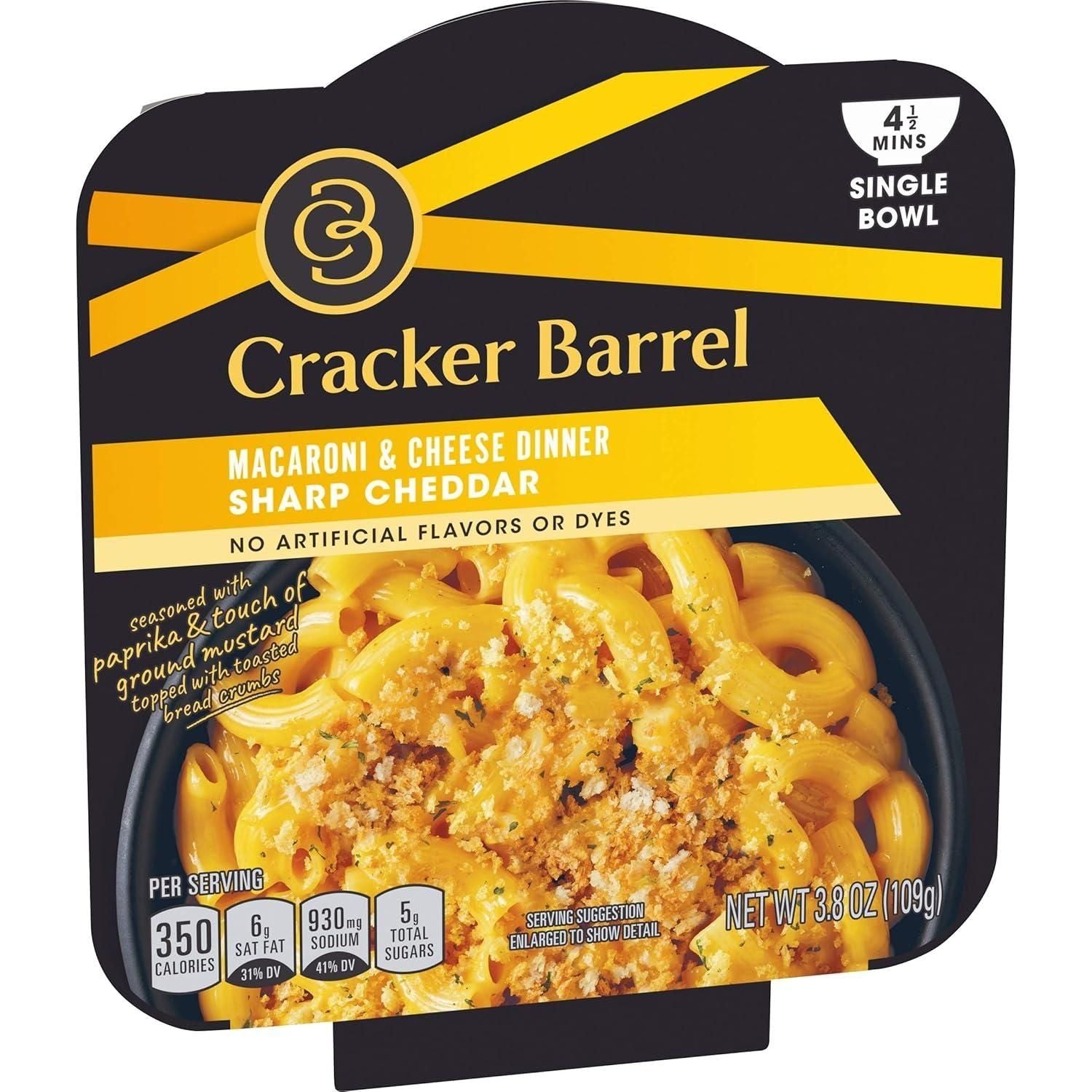 Cracker Barrel Sharp Cheddar Mac & Cheese Bowls - 6 Pack of 3.8 oz Dinners - Cracker Barrel
